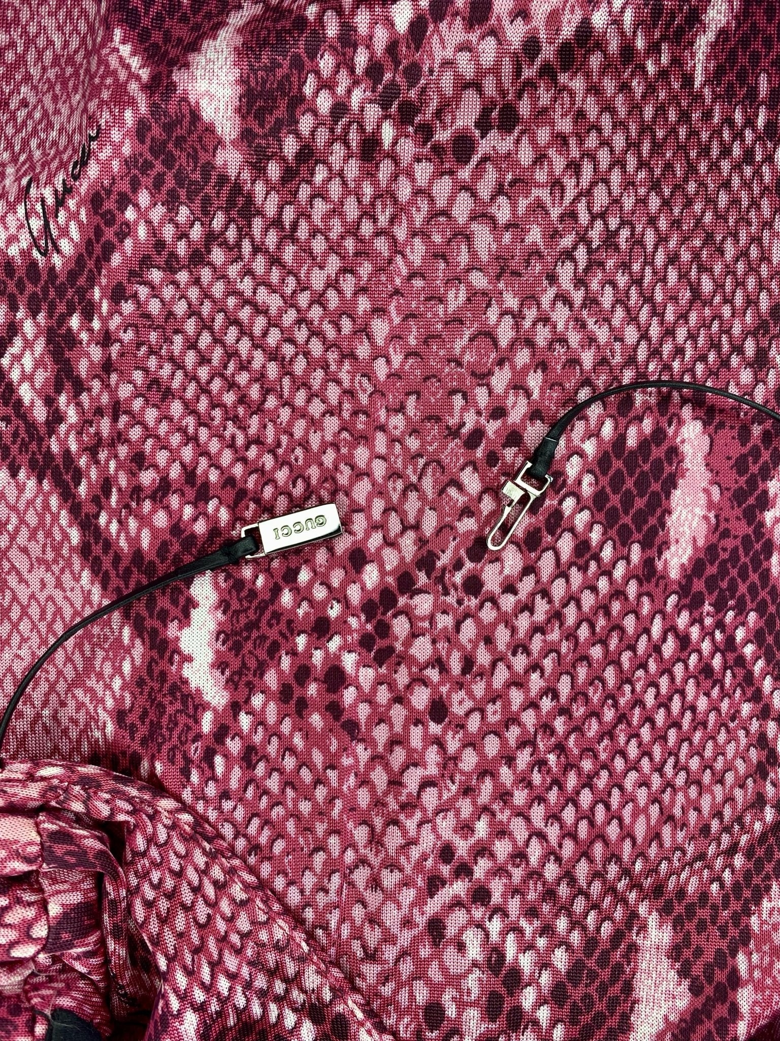 S/S 2000 Gucci by Tom Ford Pink Snake Print Viscose Leather Strap Plunging Dress - RealList