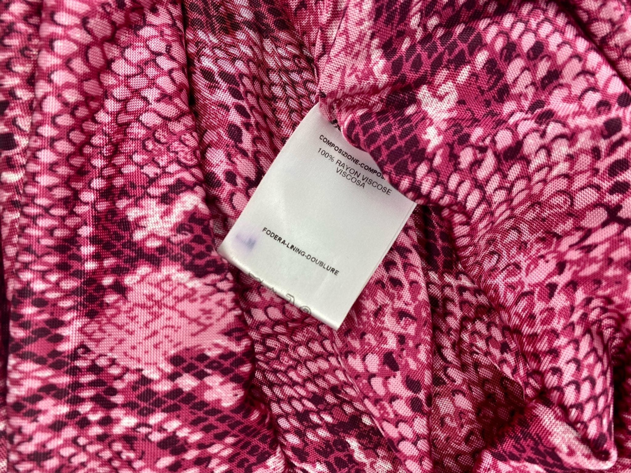 S/S 2000 Gucci by Tom Ford Pink Snake Print Viscose Leather Strap Plunging Dress - RealList