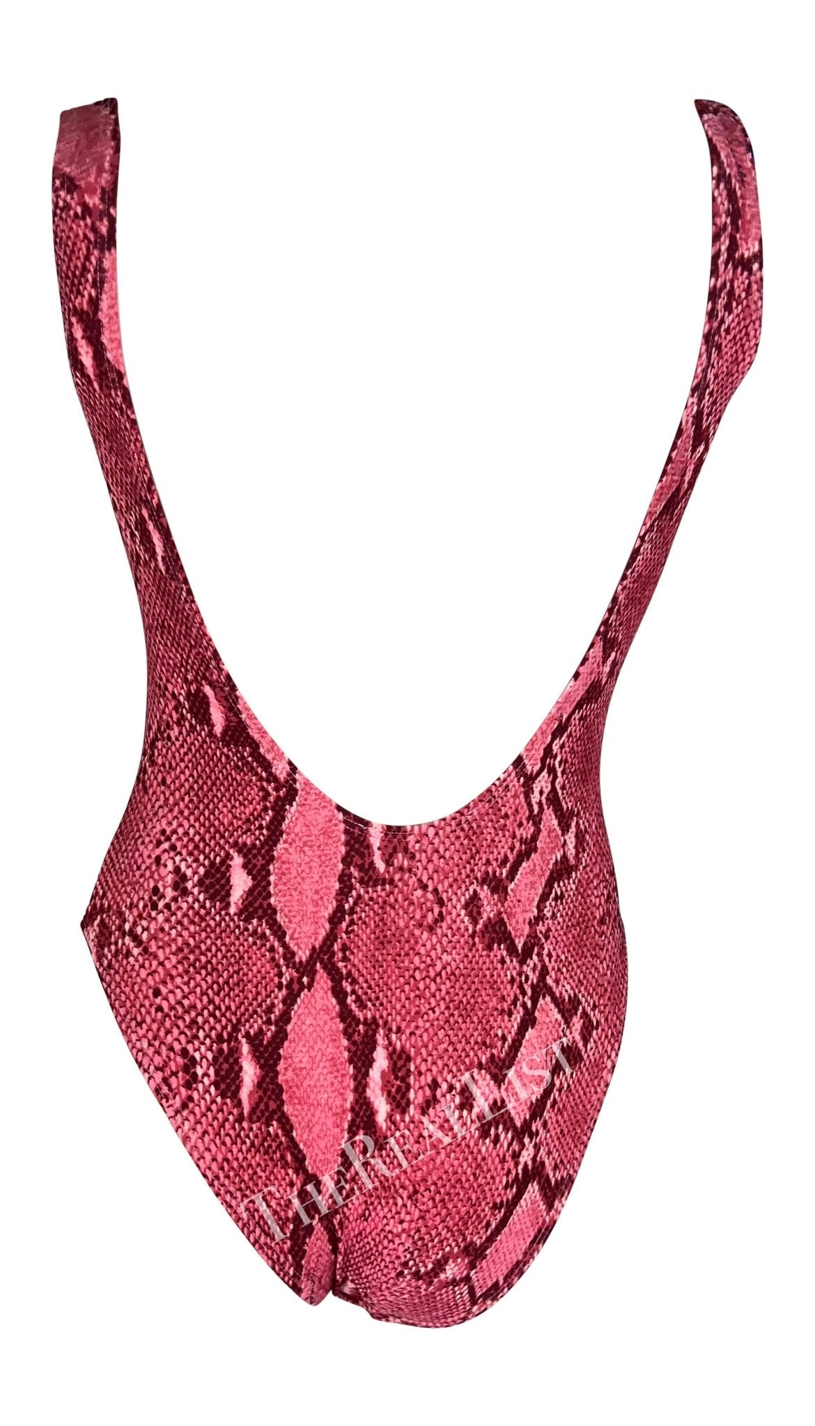 S/S 2000 Gucci by Tom Ford Pink Snakeskin Print One Piece Swimsuit Bodysuit - RealList