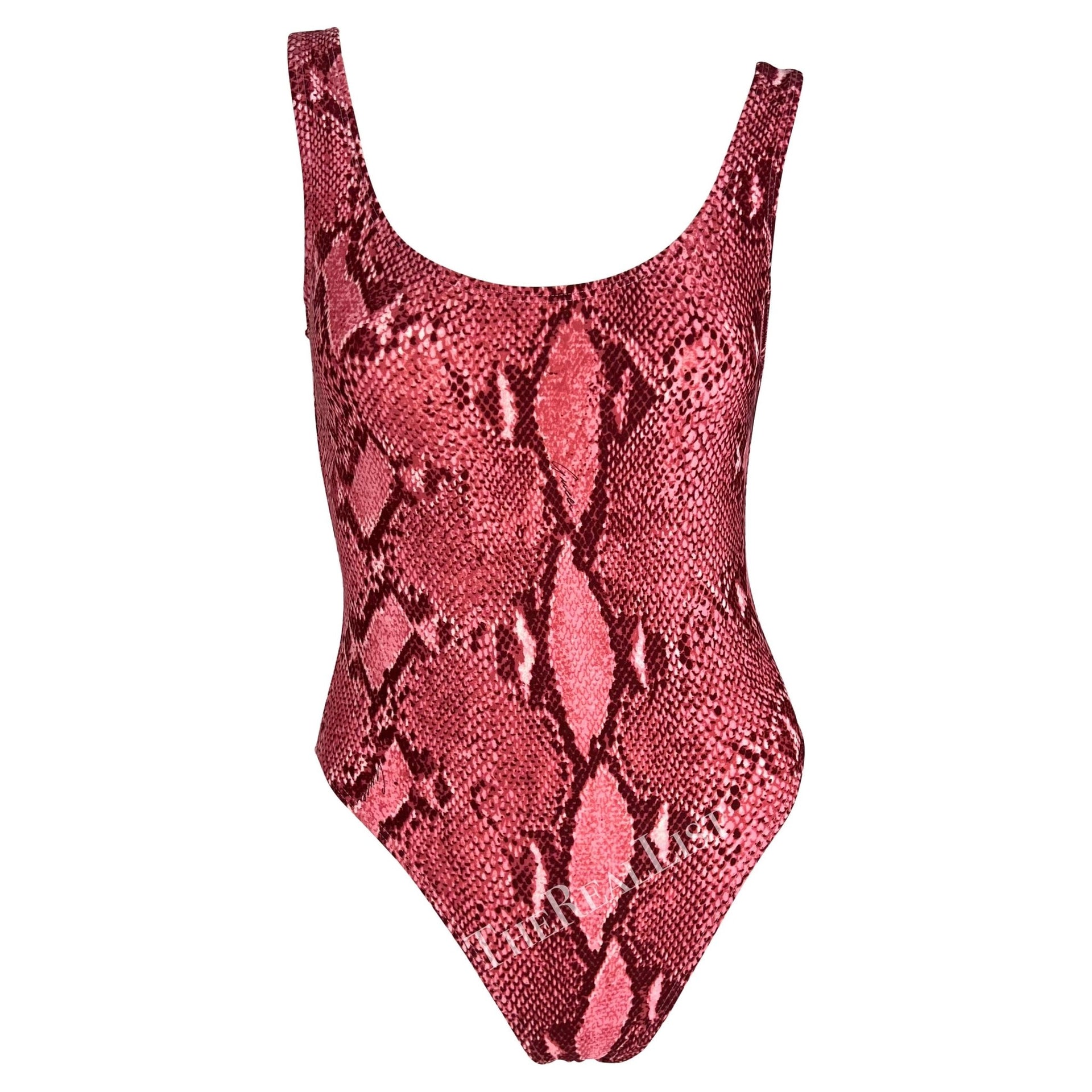 S/S 2000 Gucci by Tom Ford Pink Snakeskin Print One Piece Swimsuit Bodysuit - RealList