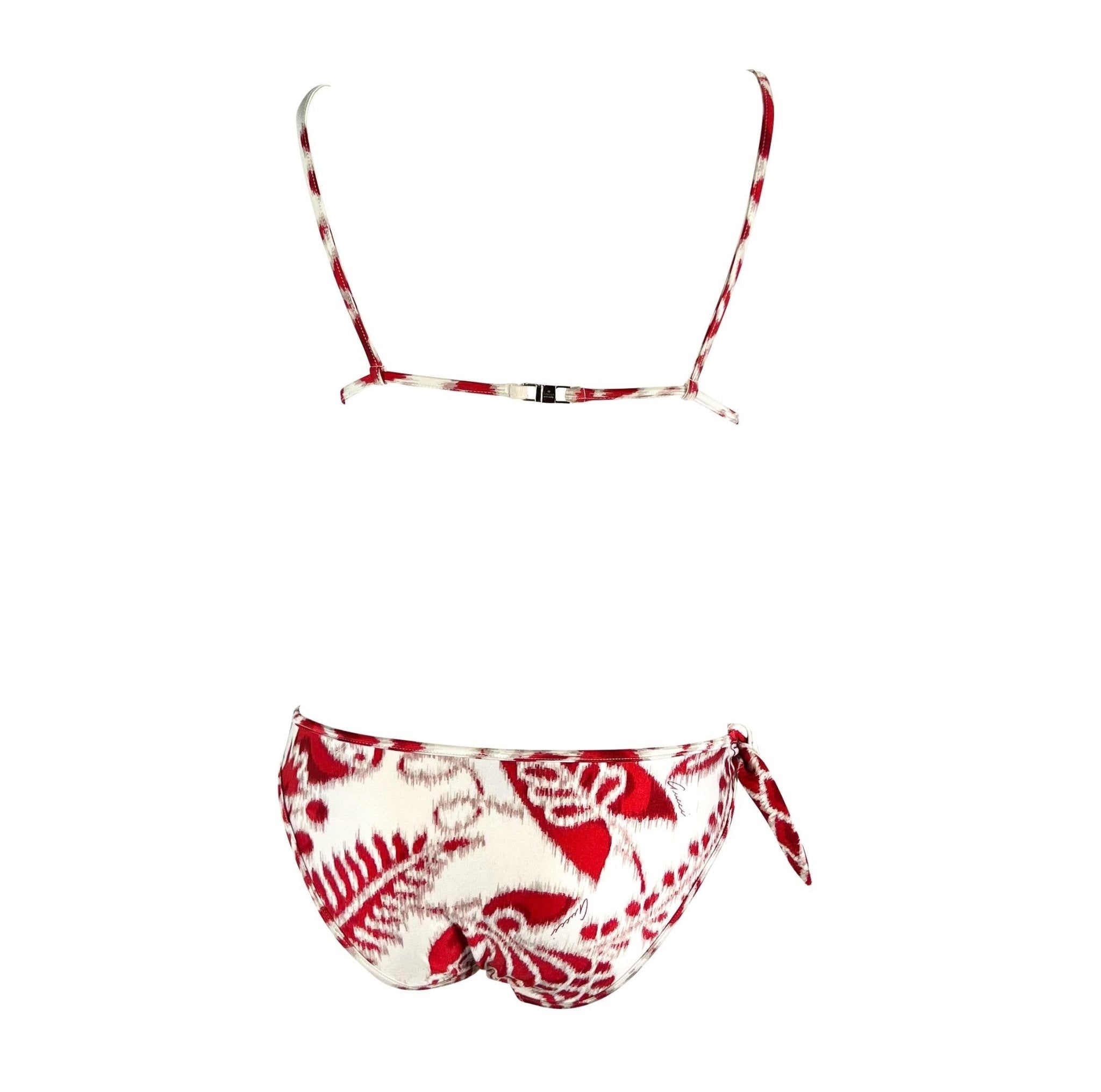 S/S 2000 Gucci by Tom Ford Red Havana Print Tie White Bikini Set - RealList