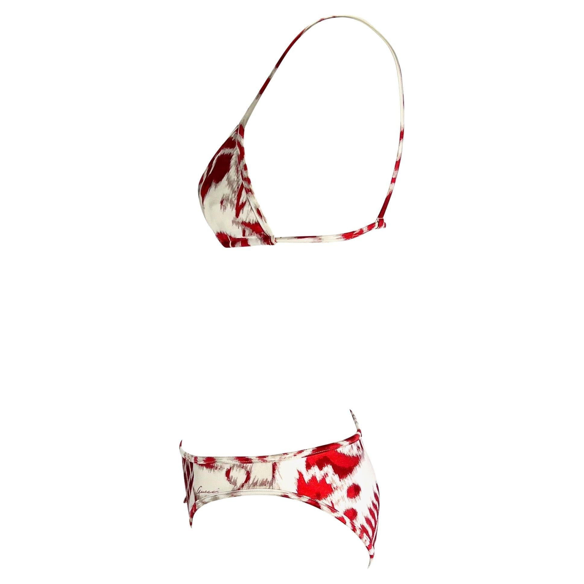 S/S 2000 Gucci by Tom Ford Red Havana Print Tie White Bikini Set - RealList