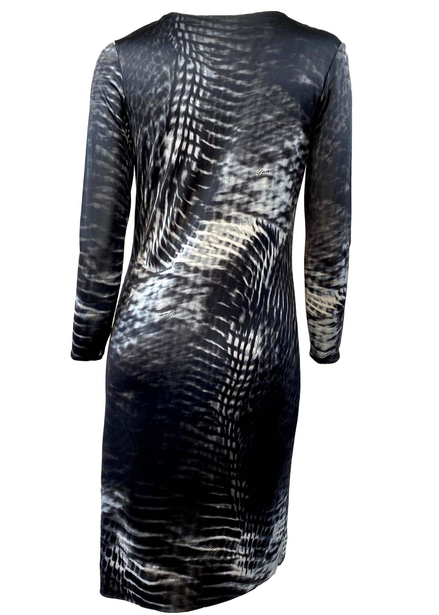 S/S 2000 Gucci by Tom Ford Runway Abstract Print Viscose V - Neck Dress - RealList