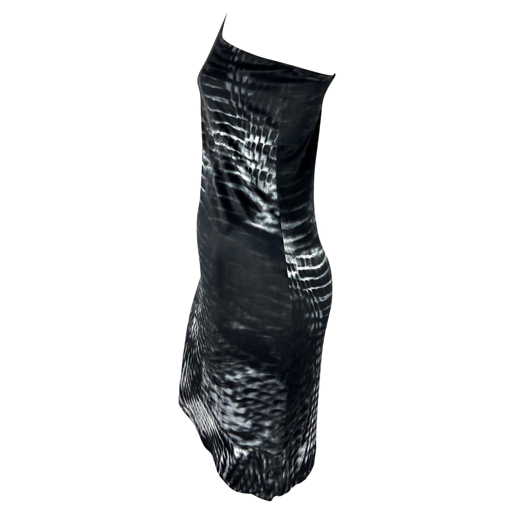 S/S 2000 Gucci by Tom Ford Runway Asymmetric Black Tie - Dye Logo Viscose Dress - RealList