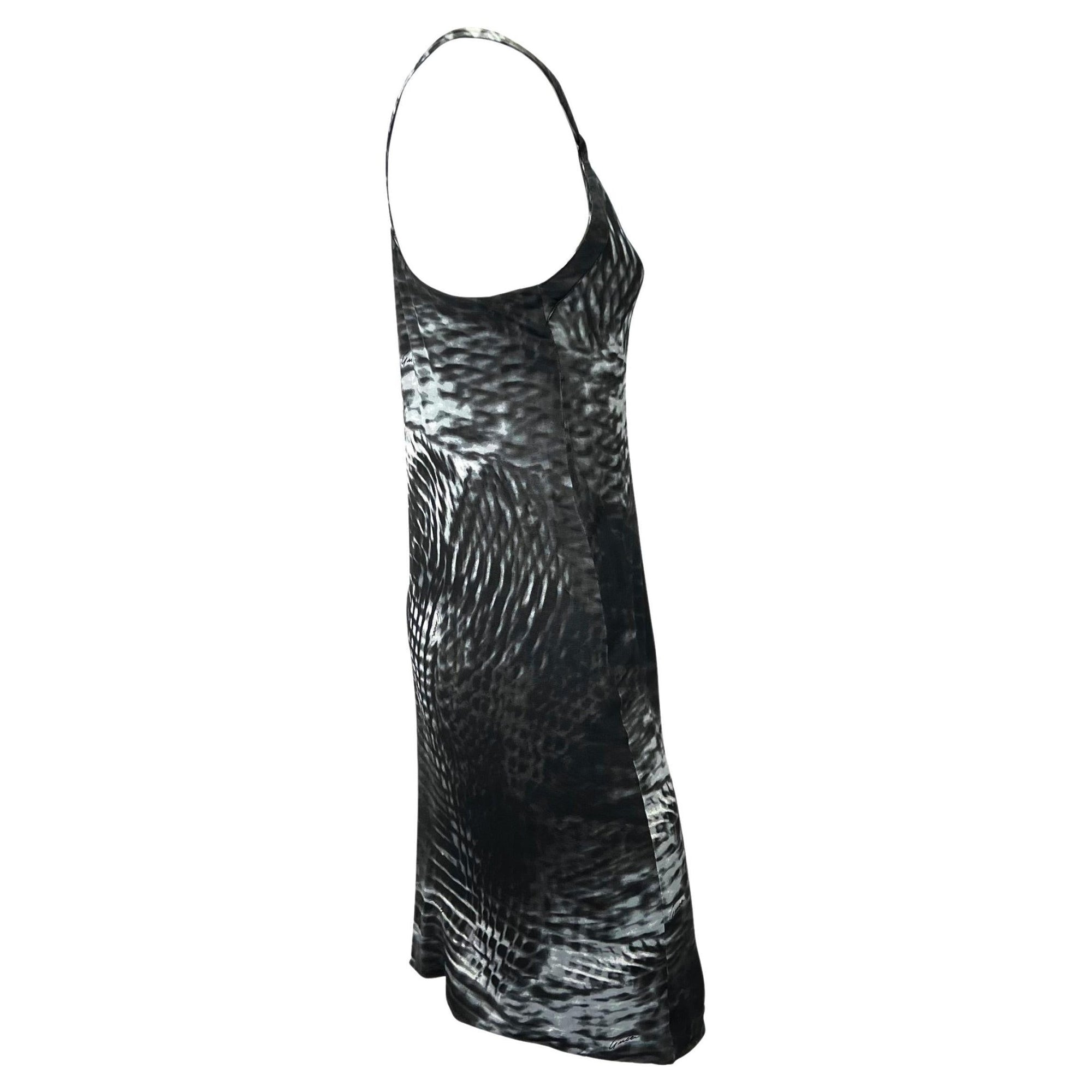 S/S 2000 Gucci by Tom Ford Runway Asymmetric Black Tie - Dye Logo Viscose Dress - RealList
