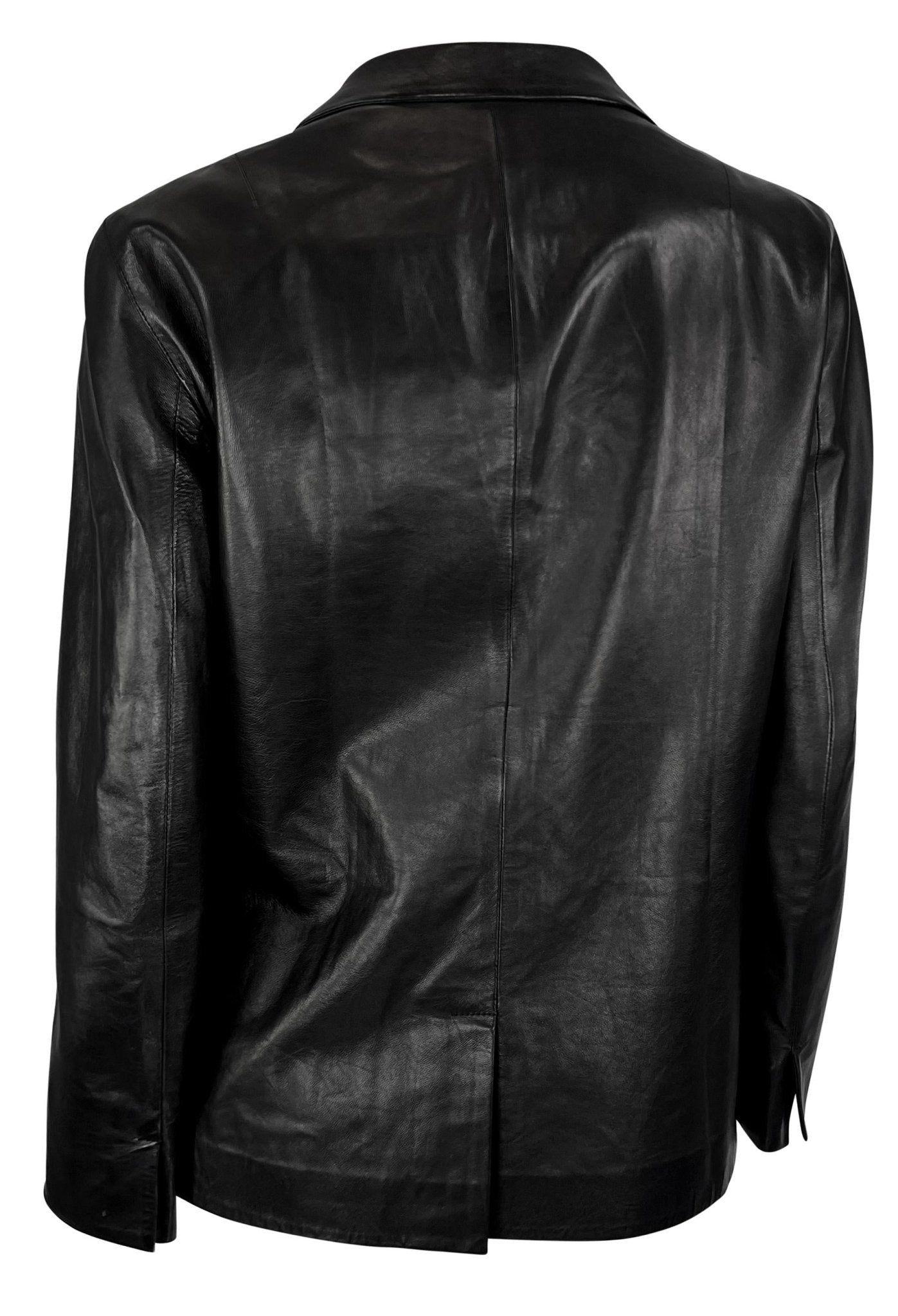 S/S 2000 Gucci by Tom Ford Runway Rhinestone Pin Black Leather Blazer Jacket - RealList