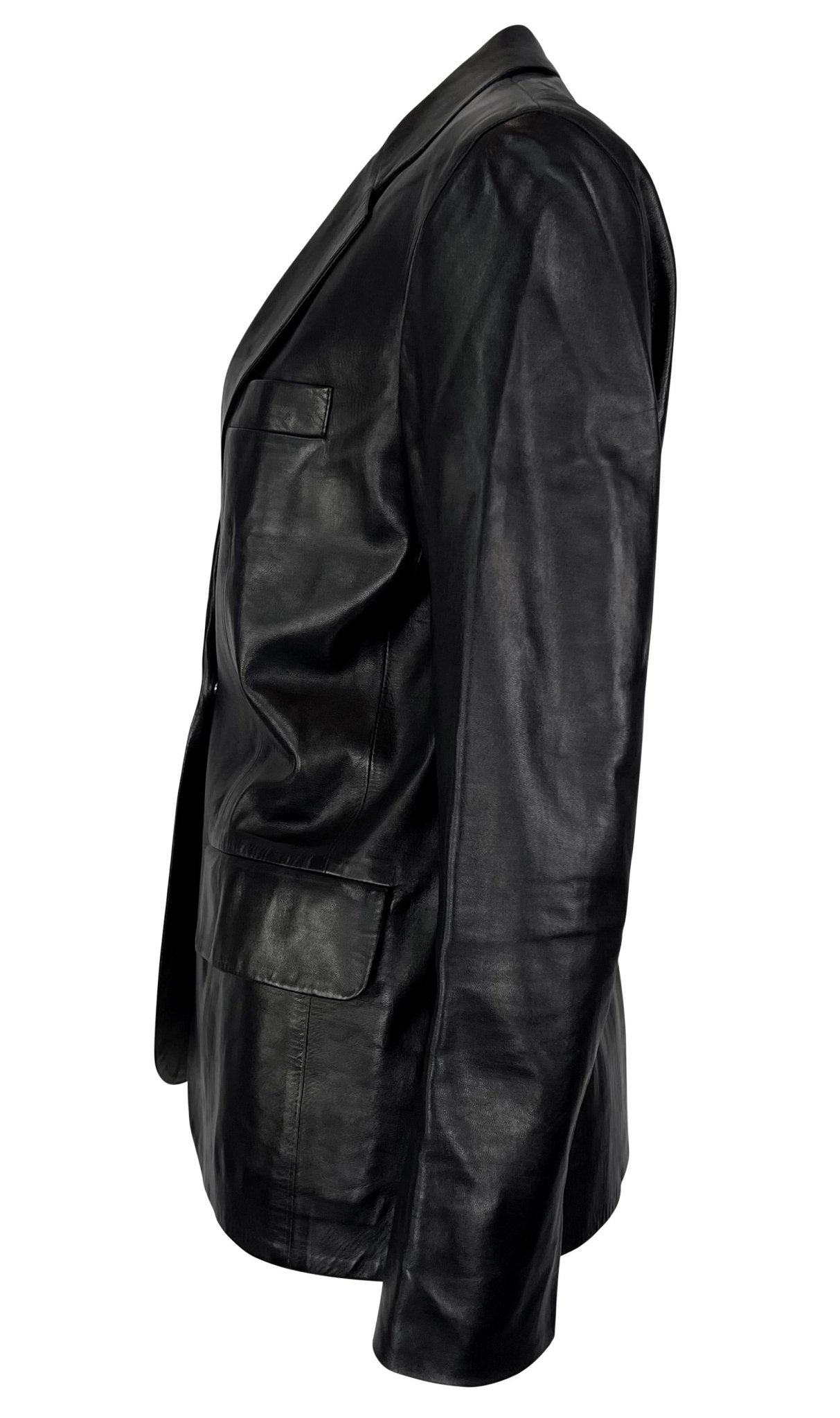 S/S 2000 Gucci by Tom Ford Runway Rhinestone Pin Black Leather Blazer Jacket - RealList