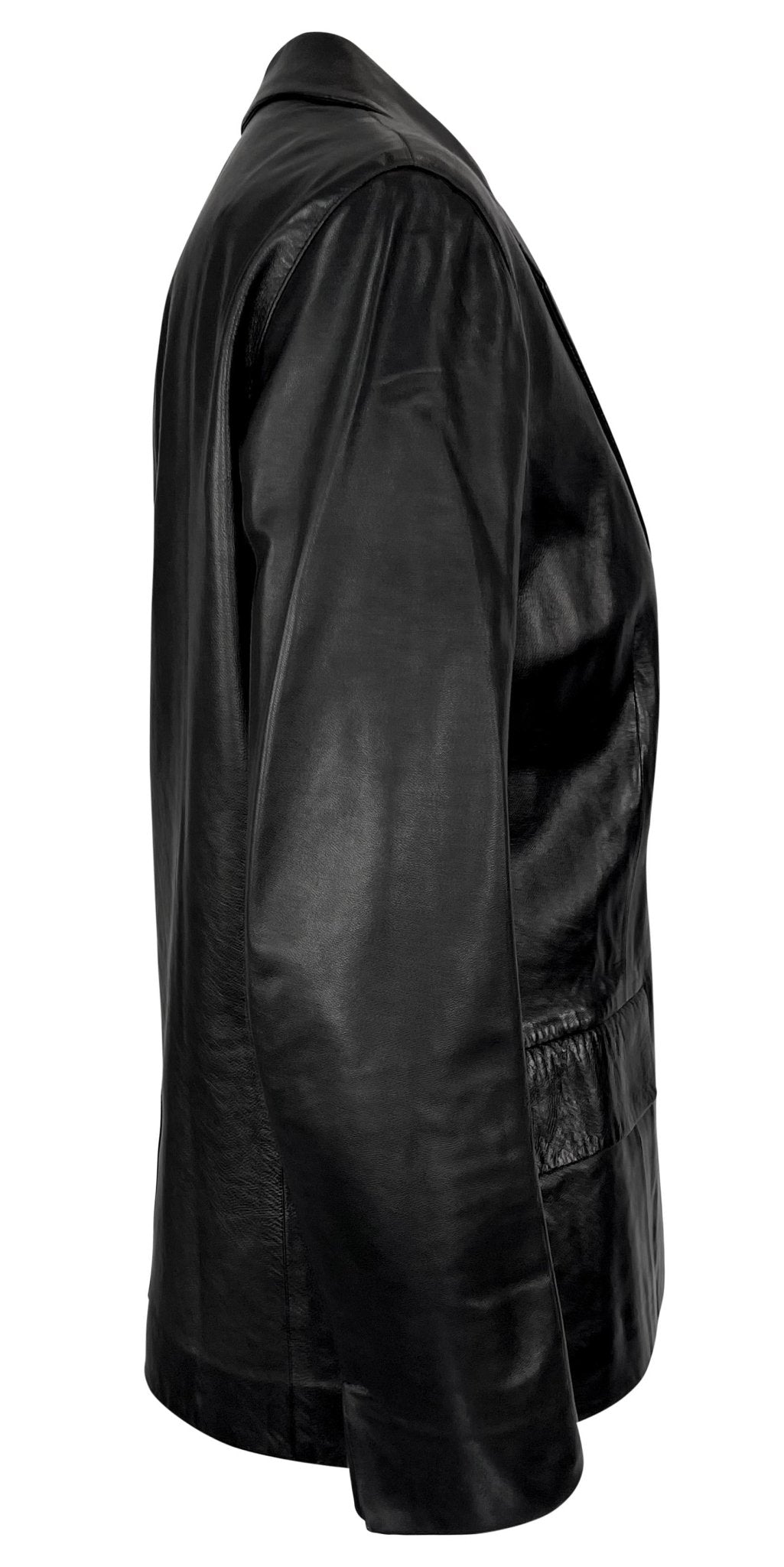 S/S 2000 Gucci by Tom Ford Runway Rhinestone Pin Black Leather Blazer Jacket - RealList