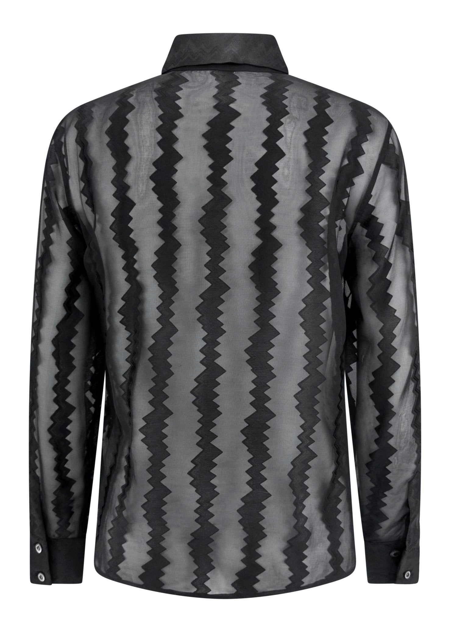 S/S 2000 Gucci by Tom Ford Runway Sheer Black Zig - Zag Blouse - RealList