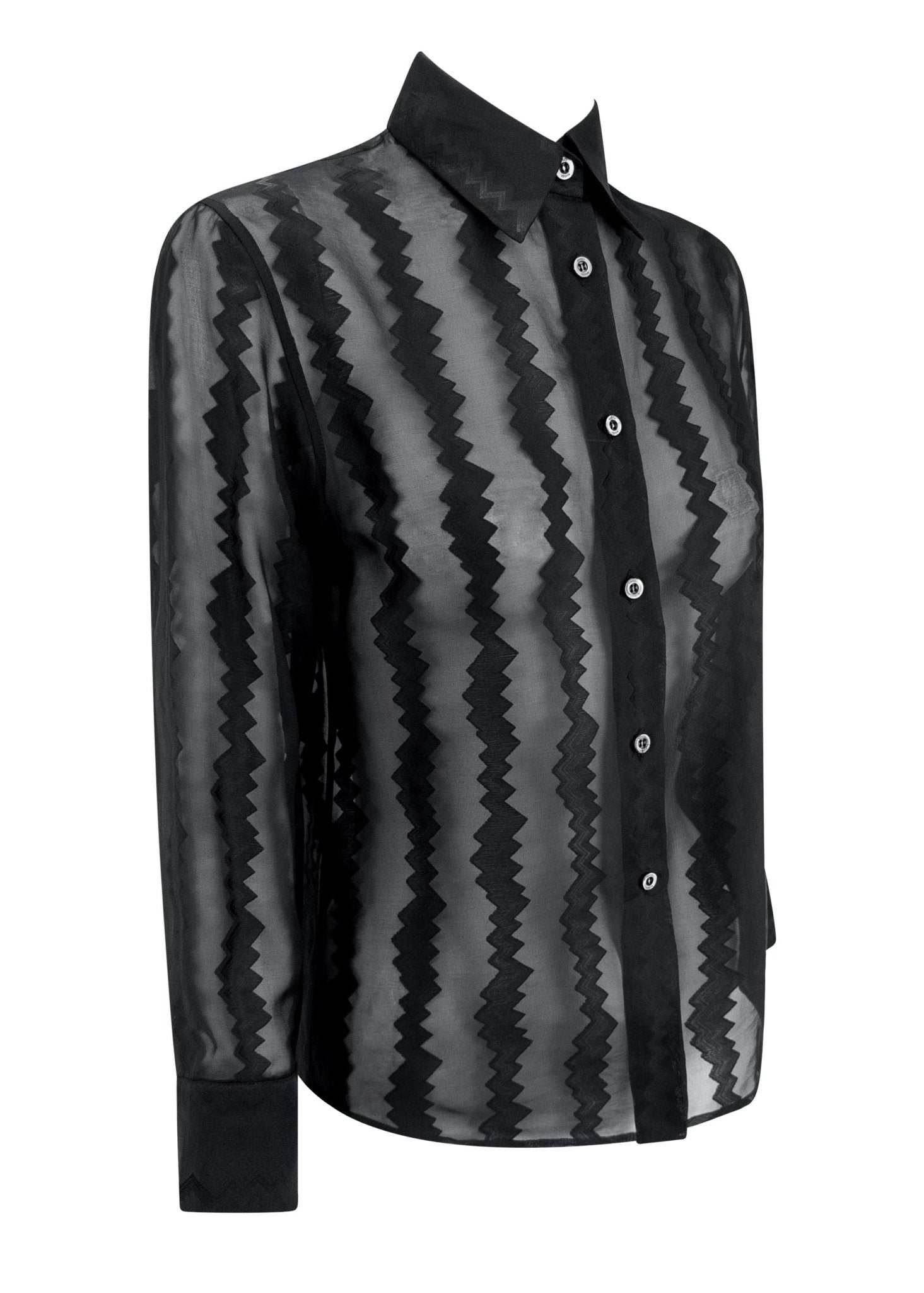 S/S 2000 Gucci by Tom Ford Runway Sheer Black Zig - Zag Blouse - RealList