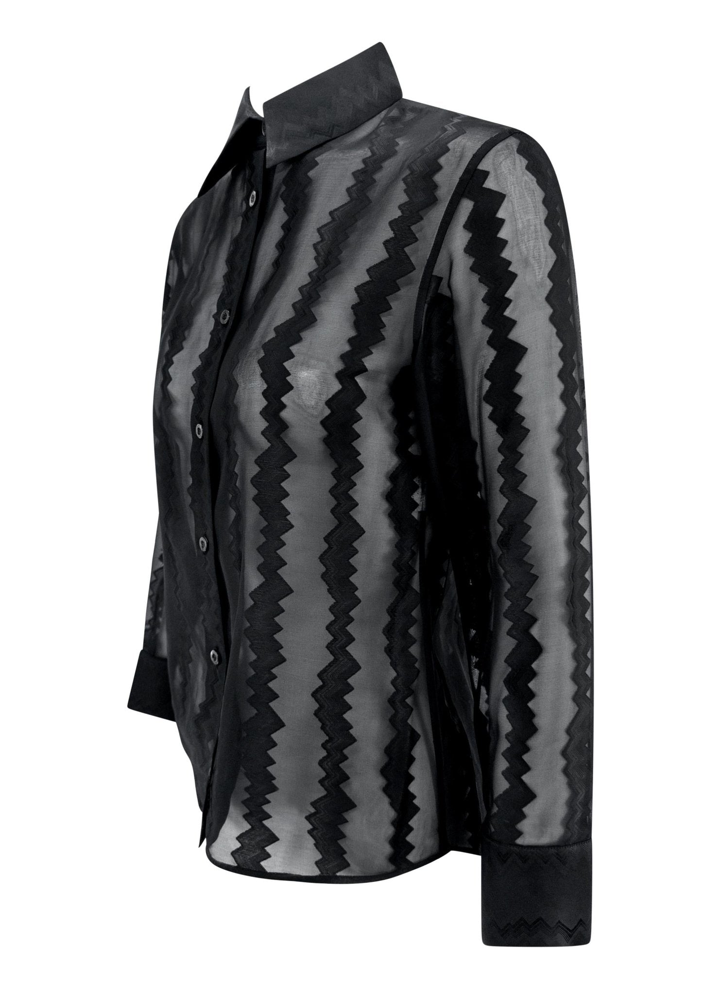 S/S 2000 Gucci by Tom Ford Runway Sheer Black Zig - Zag Blouse - RealList