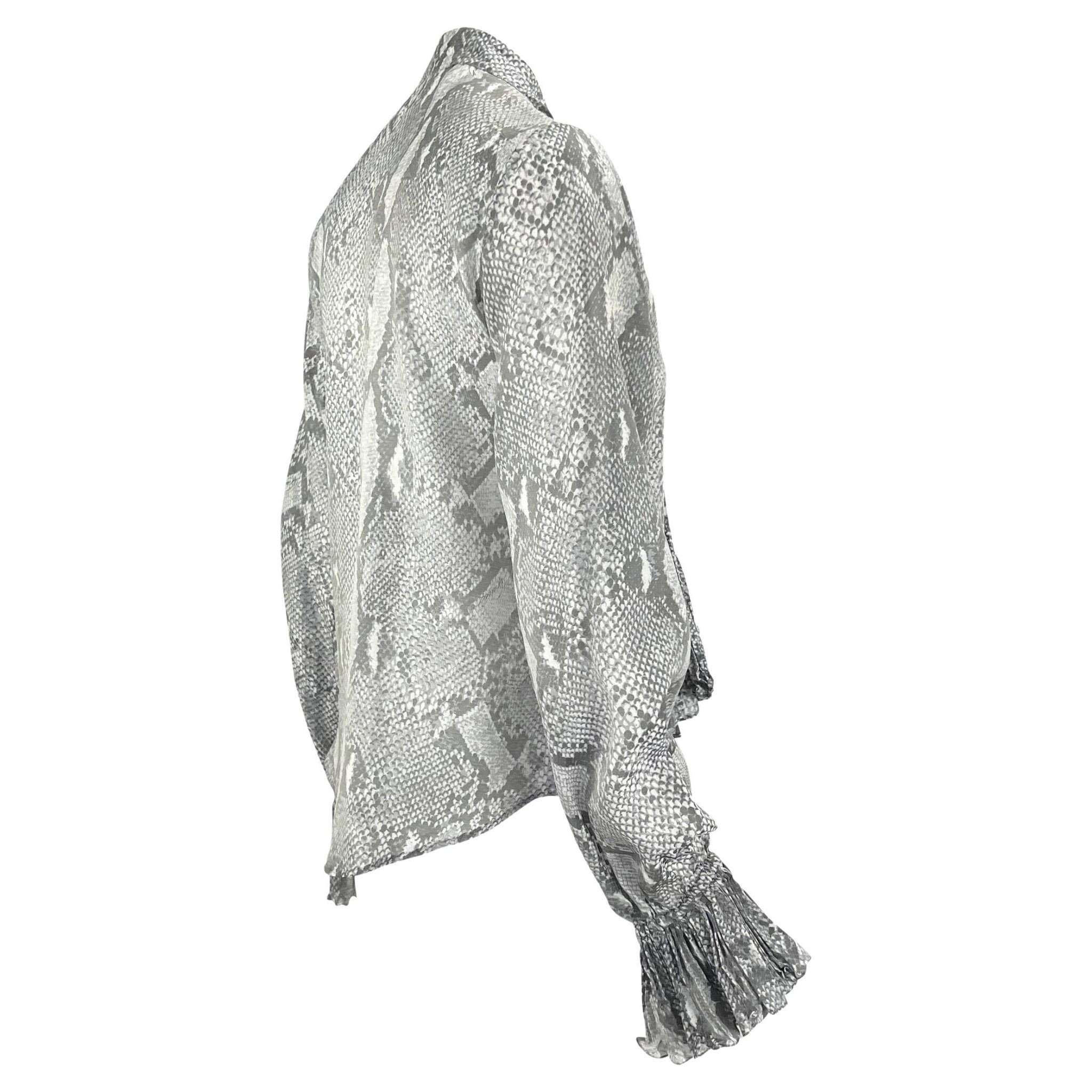 S/S 2000 Gucci by Tom Ford Sheer Snake Print Pleated Pussy Bow Button Up Top - RealList