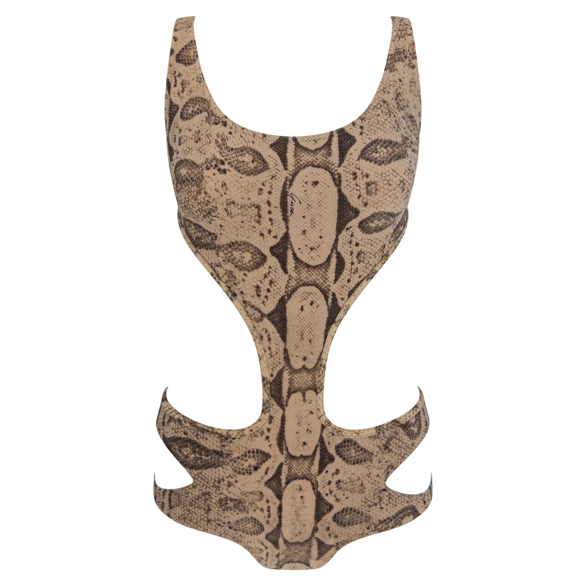 S/S 2000 Gucci by Tom Ford Snake Print One Piece Cutout Bathing Suit Pareo Set - RealList