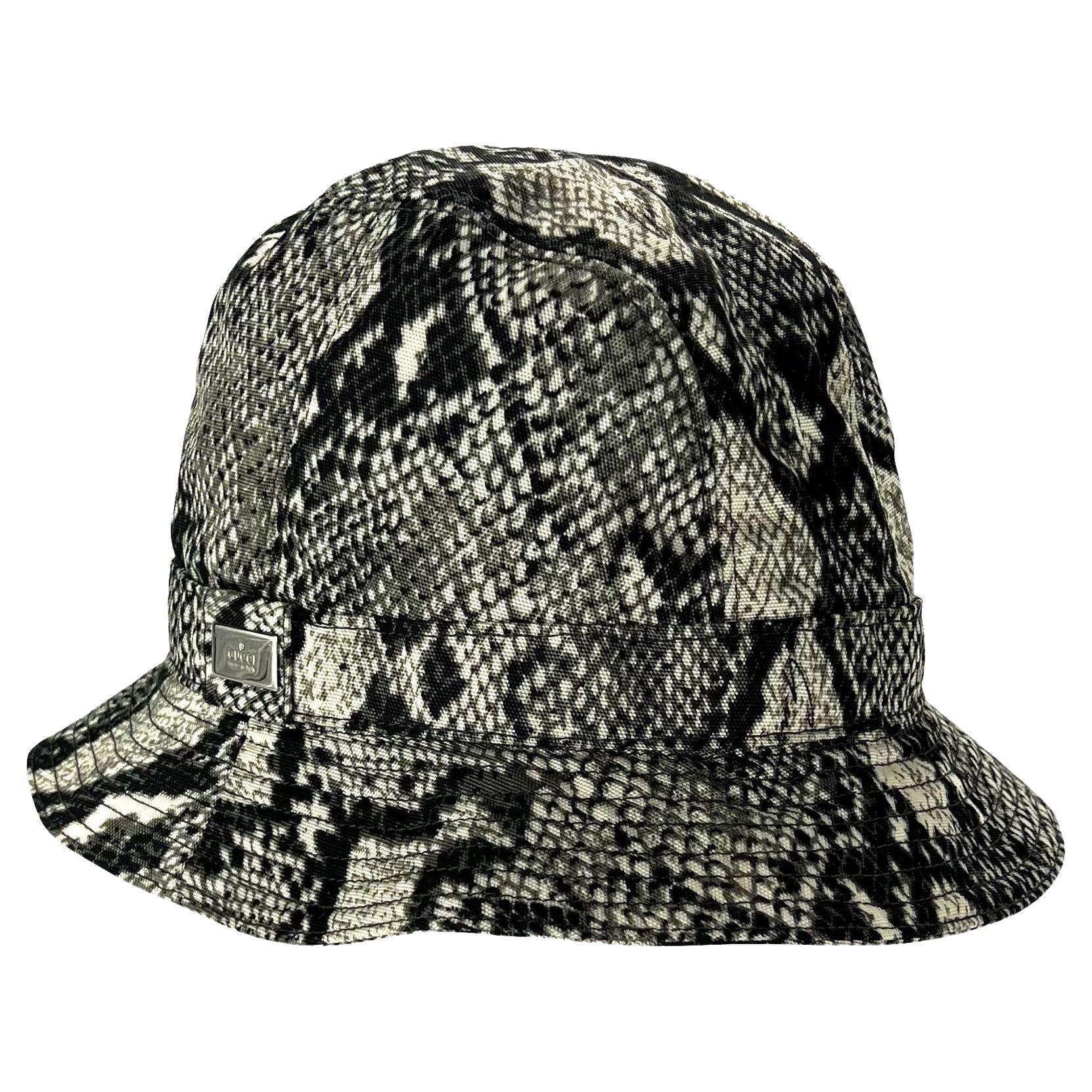 S/S 2000 Gucci by Tom Ford Snakeskin Print Grey Nylon Bucket Hat - RealList