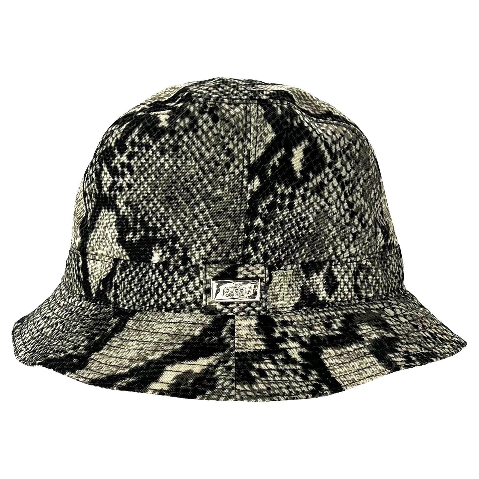 S/S 2000 Gucci by Tom Ford Snakeskin Print Grey Nylon Bucket Hat - RealList