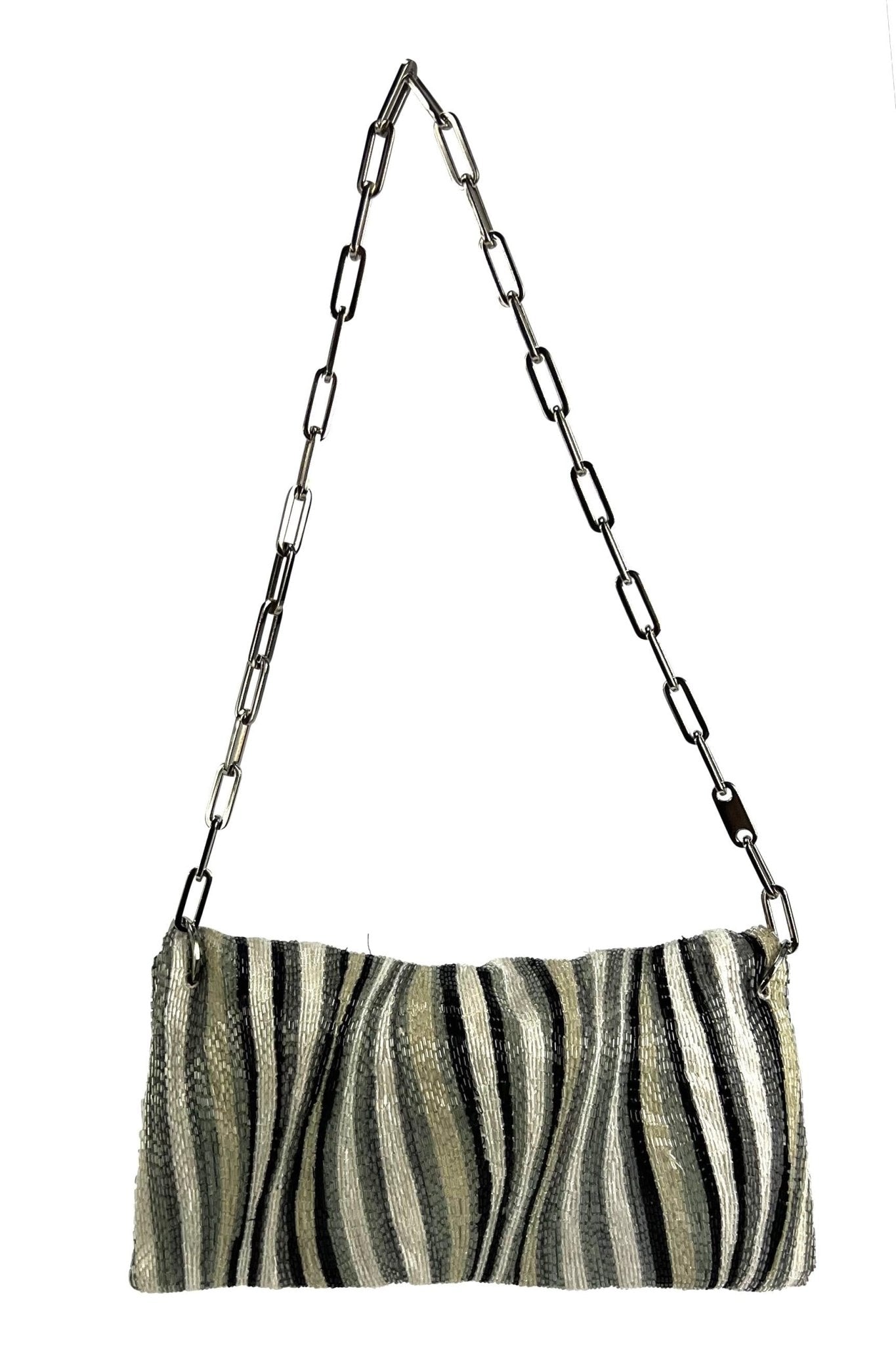 S/S 2000 Gucci by Tom Ford White Grey Beaded Abstract Pattern Chain Flap Bag - RealList