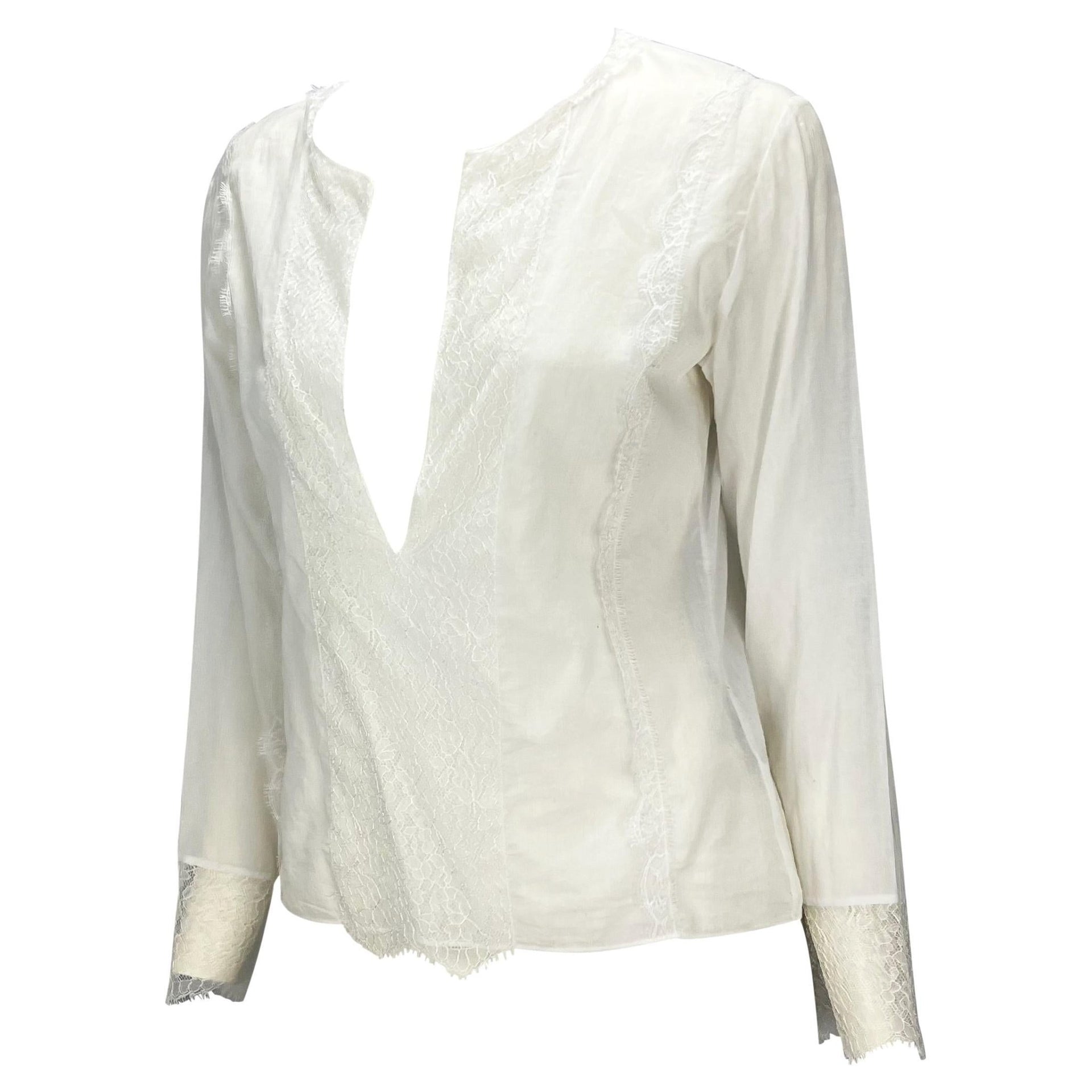 S/S 2000 Gucci by Tom Ford White Sheer Lace Appliqué Tunic Top - RealList