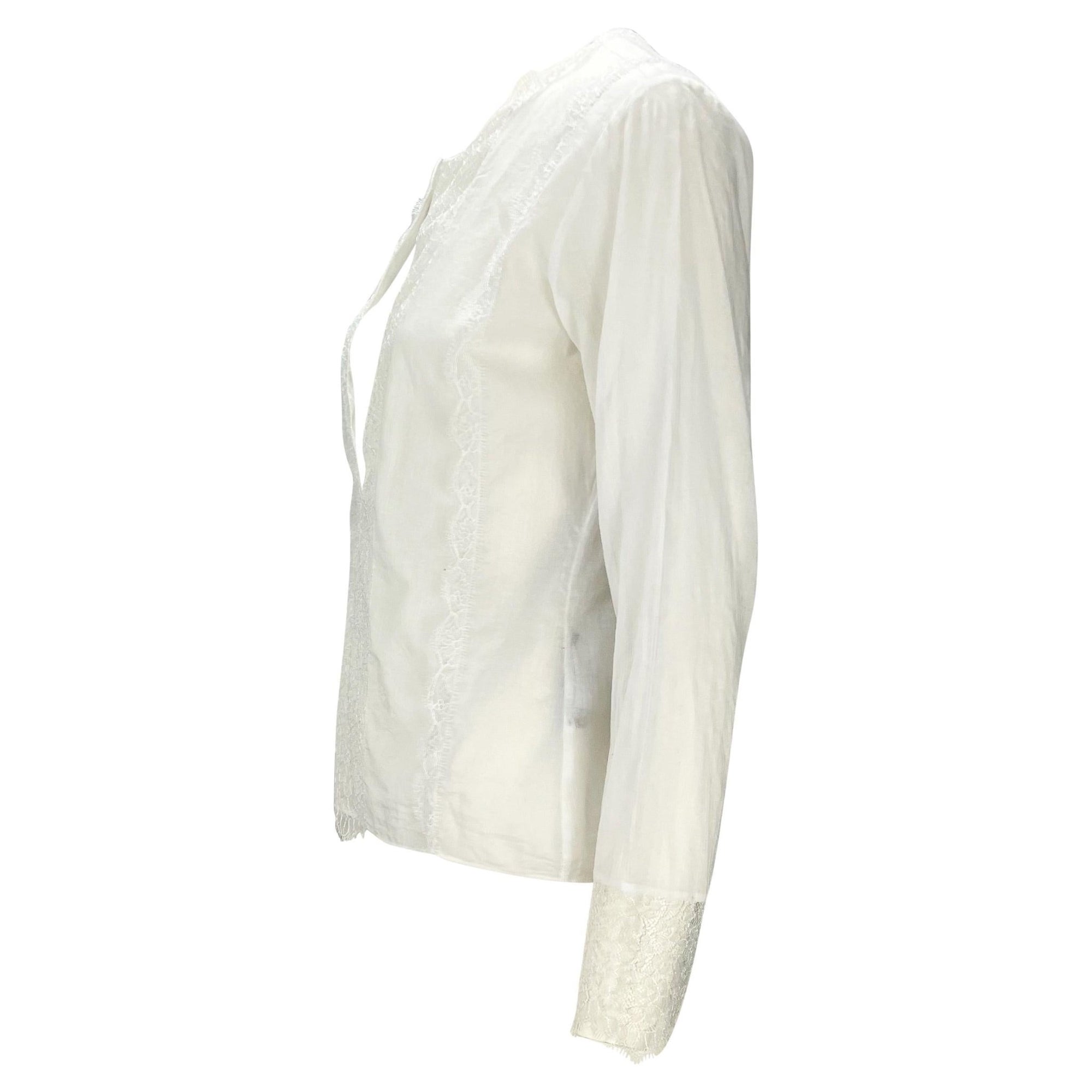 S/S 2000 Gucci by Tom Ford White Sheer Lace Appliqué Tunic Top - RealList