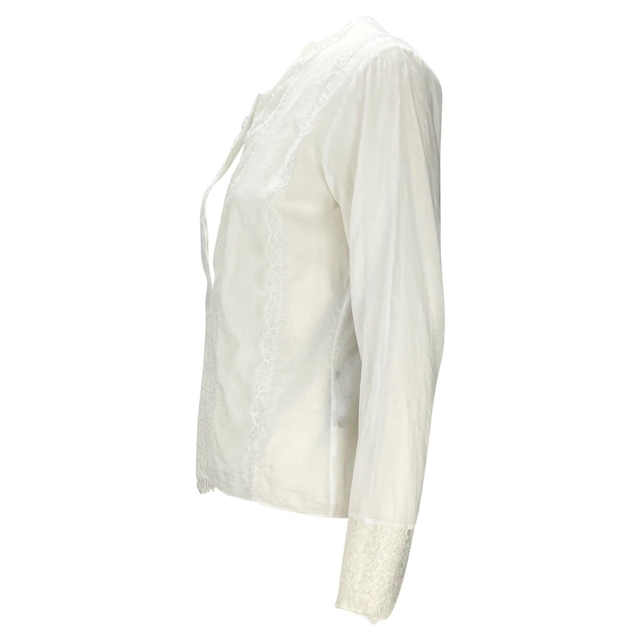 S/S 2000 Gucci by Tom Ford White Sheer Lace Appliqué Tunic Top - RealList