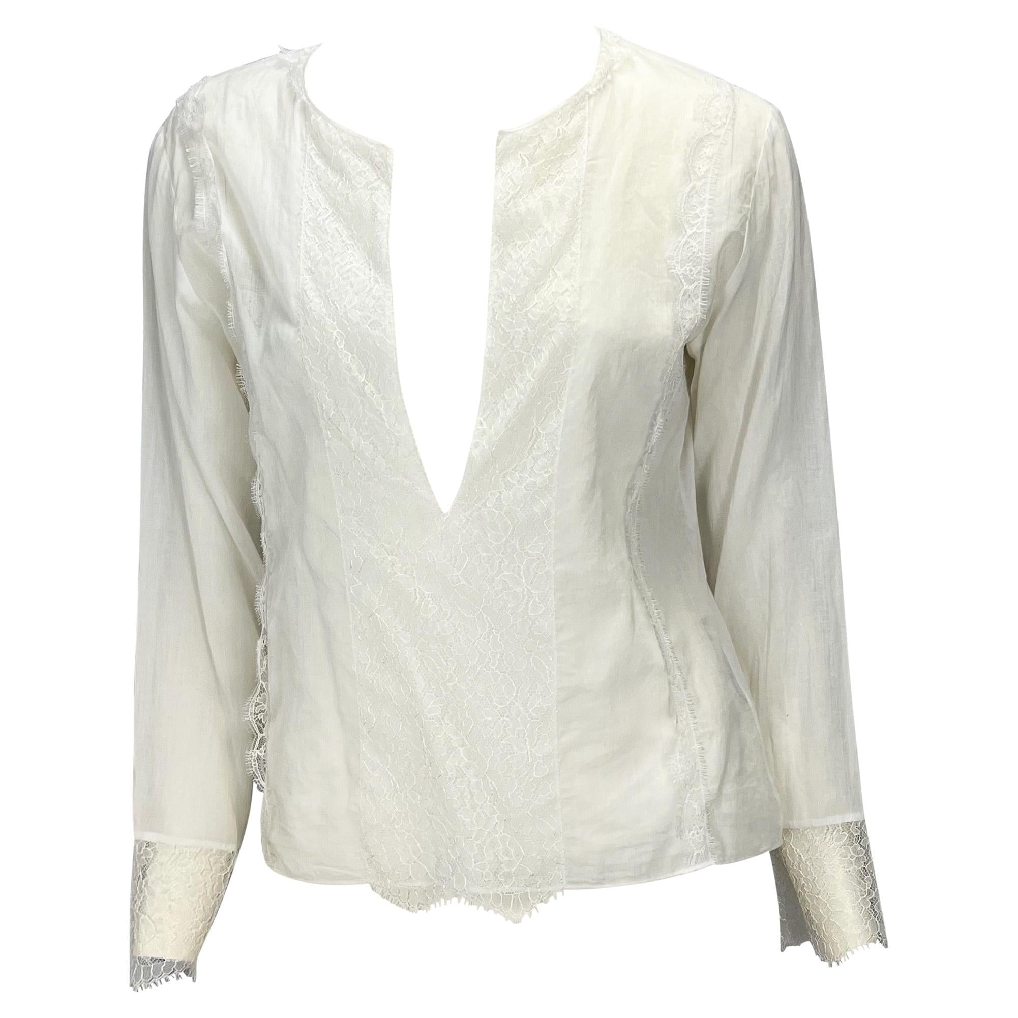 S/S 2000 Gucci by Tom Ford White Sheer Lace Appliqué Tunic Top - RealList