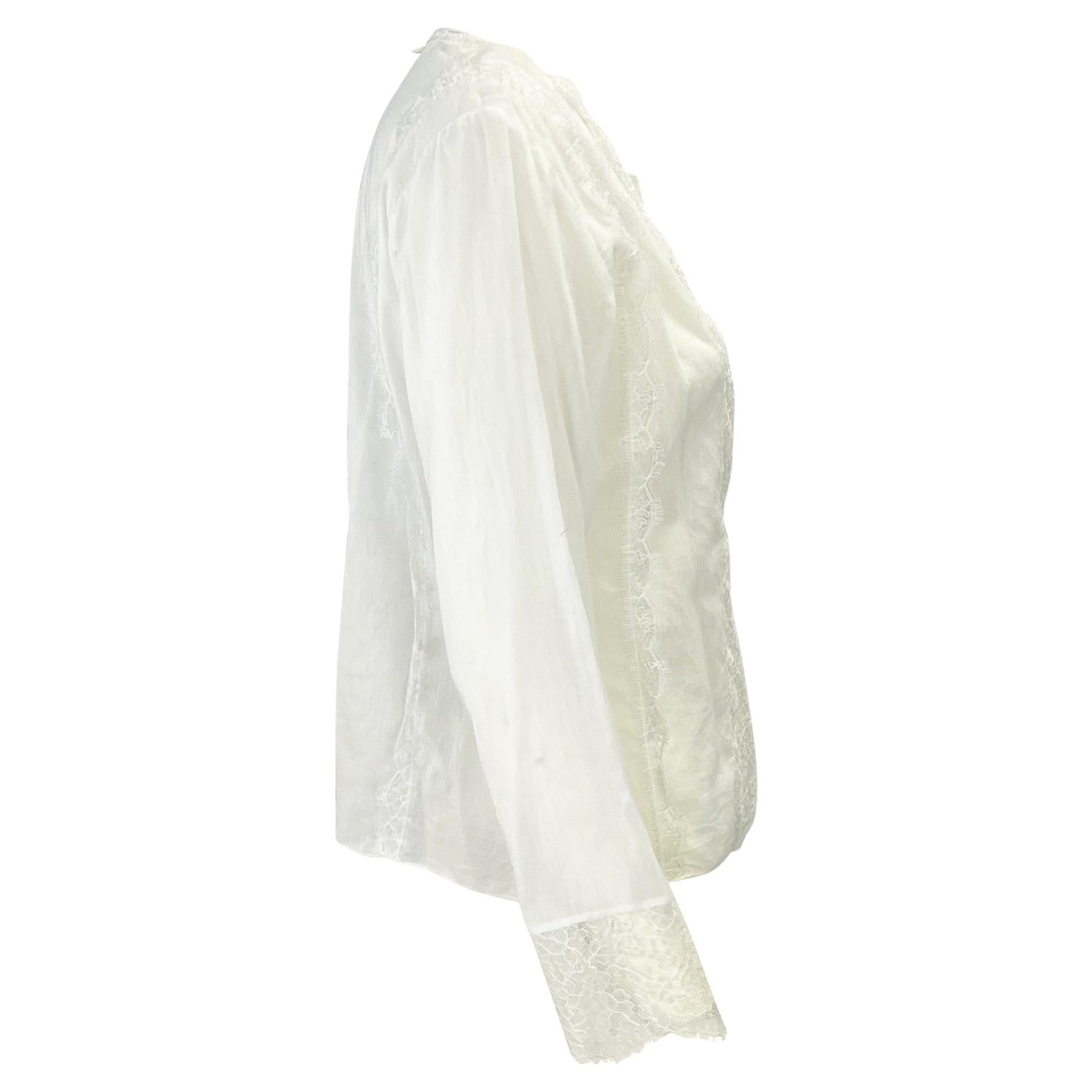 S/S 2000 Gucci by Tom Ford White Sheer Lace Appliqué Tunic Top - RealList