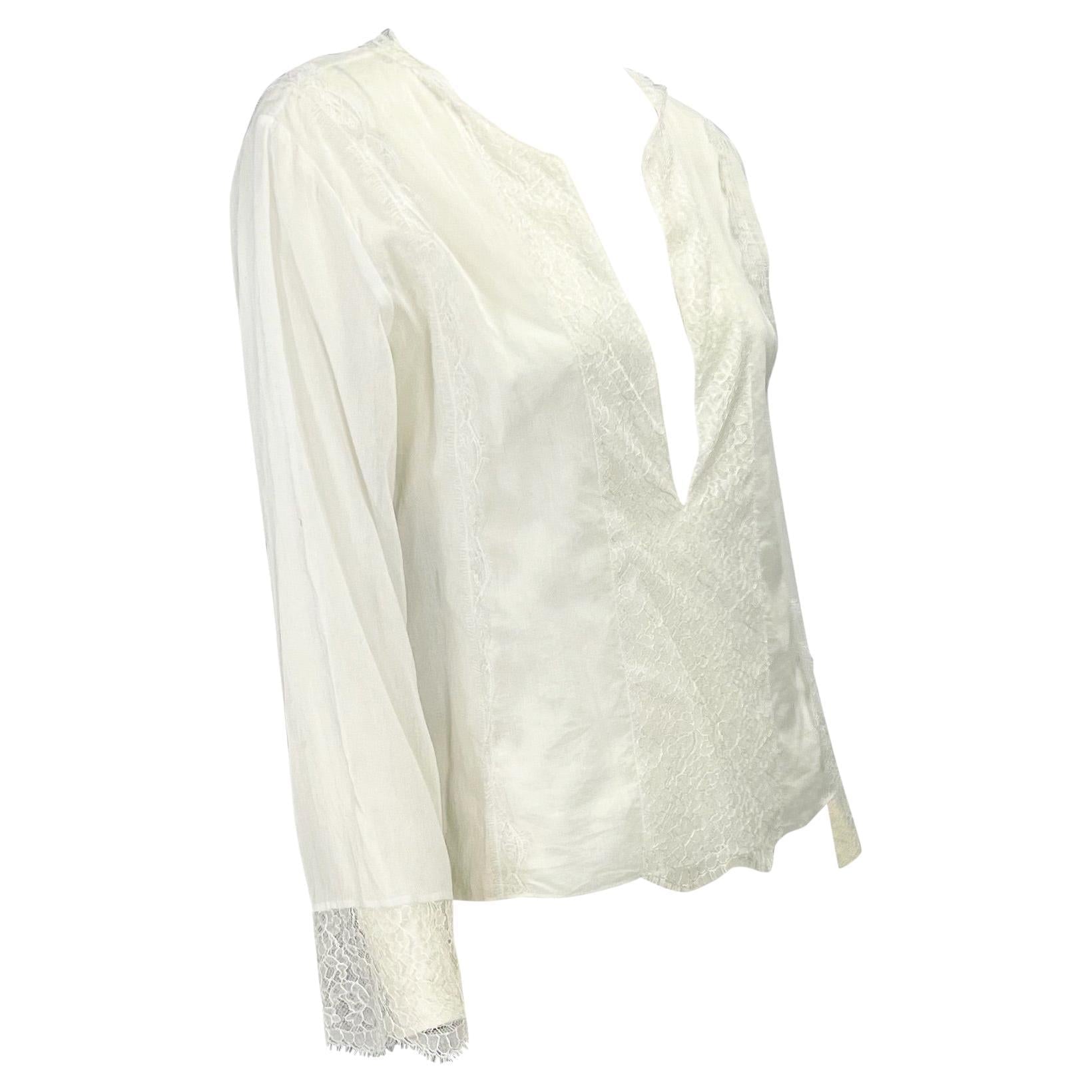 S/S 2000 Gucci by Tom Ford White Sheer Lace Appliqué Tunic Top - RealList