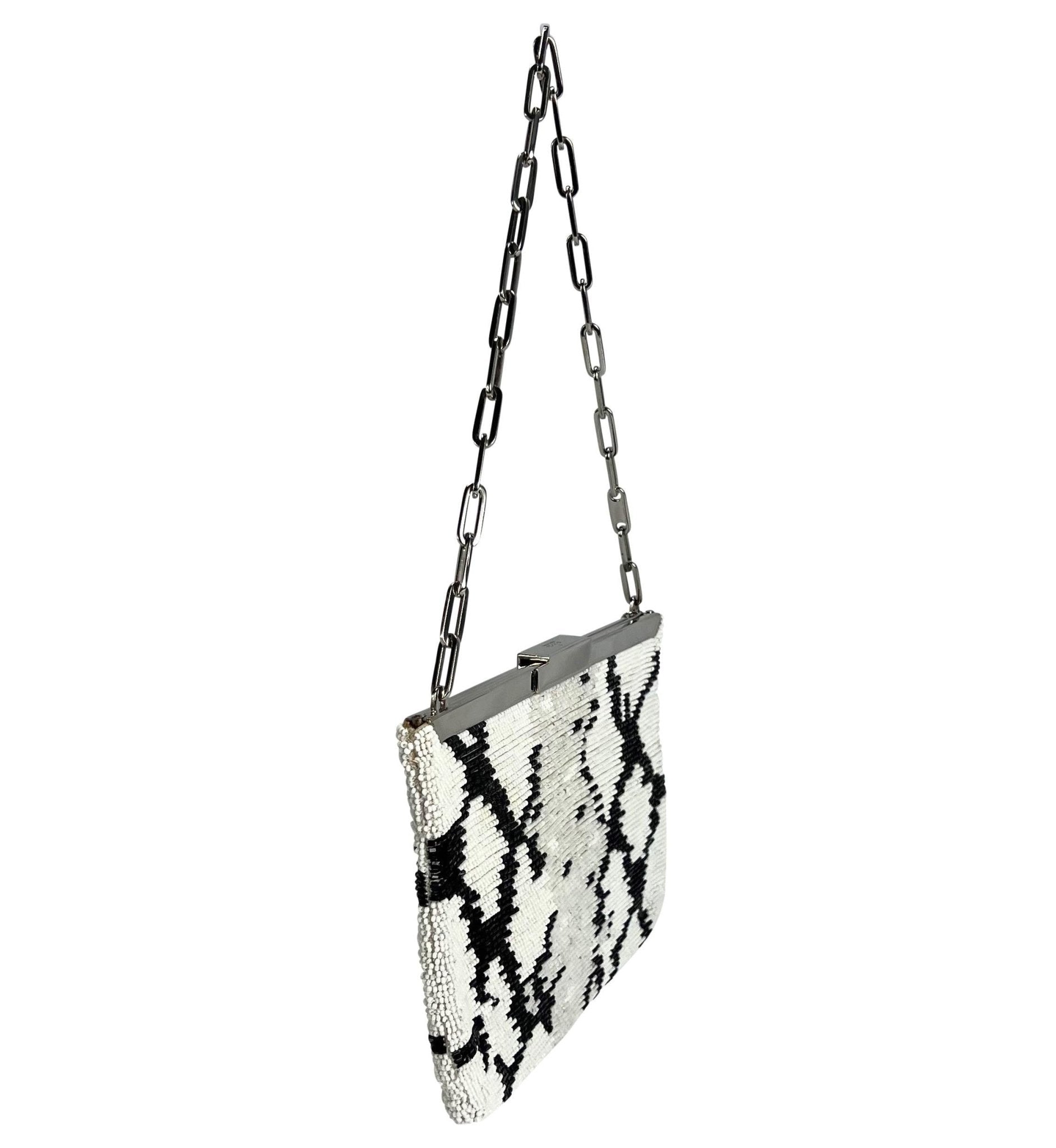 S/S 2000 Gucci by Tom Ford White Snakeskin Pattern Beaded Chain Small Bag - RealList