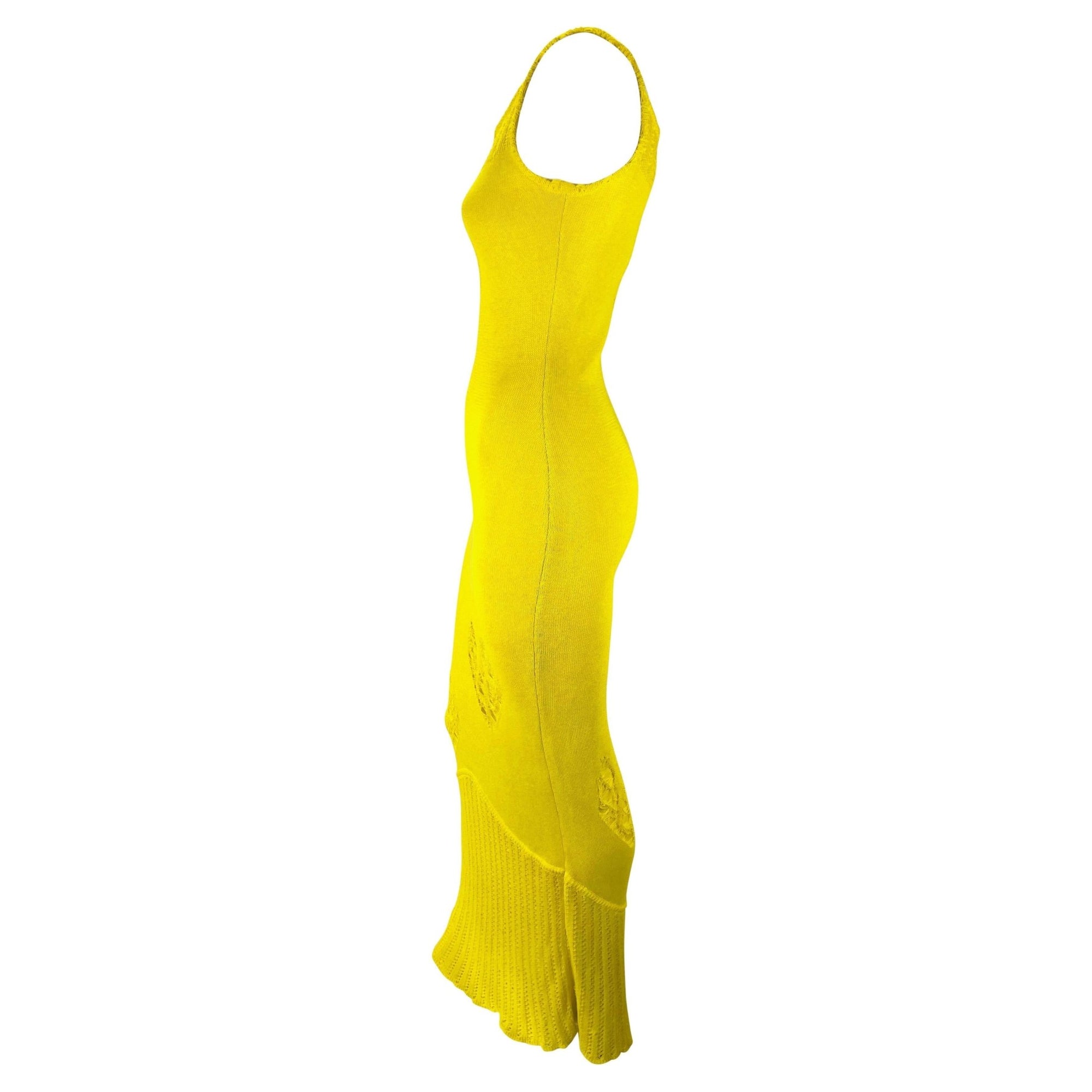 S/S 2000 John Galliano Canary Yellow Knit Distressed Heart Stretch Knit Dress - RealList