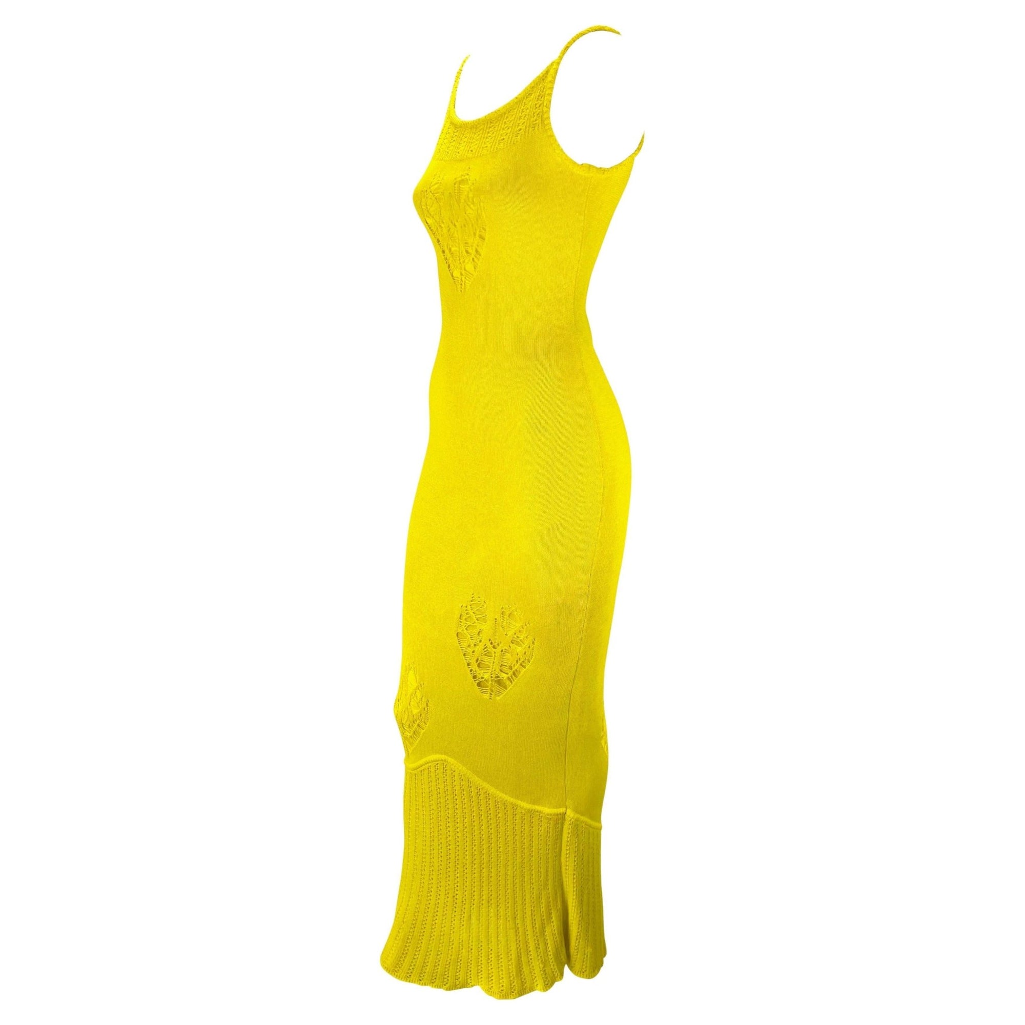 S/S 2000 John Galliano Canary Yellow Knit Distressed Heart Stretch Knit Dress - RealList