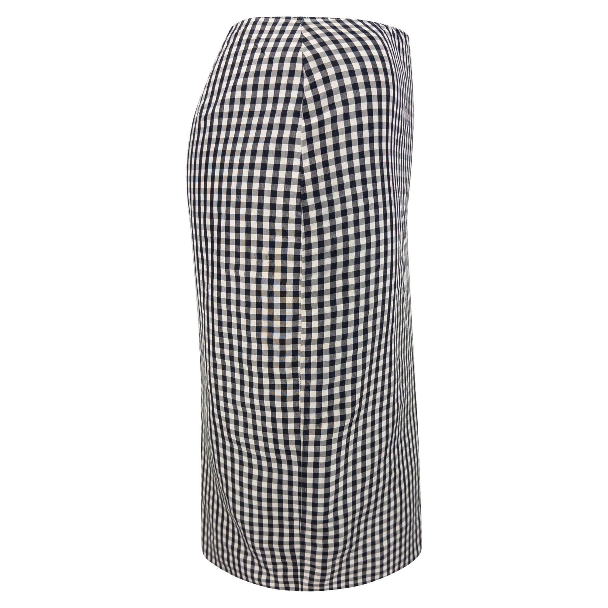 S/S 2000 Ralph Lauren Black White Gingham Silk Taffeta Pencil Skirt - RealList