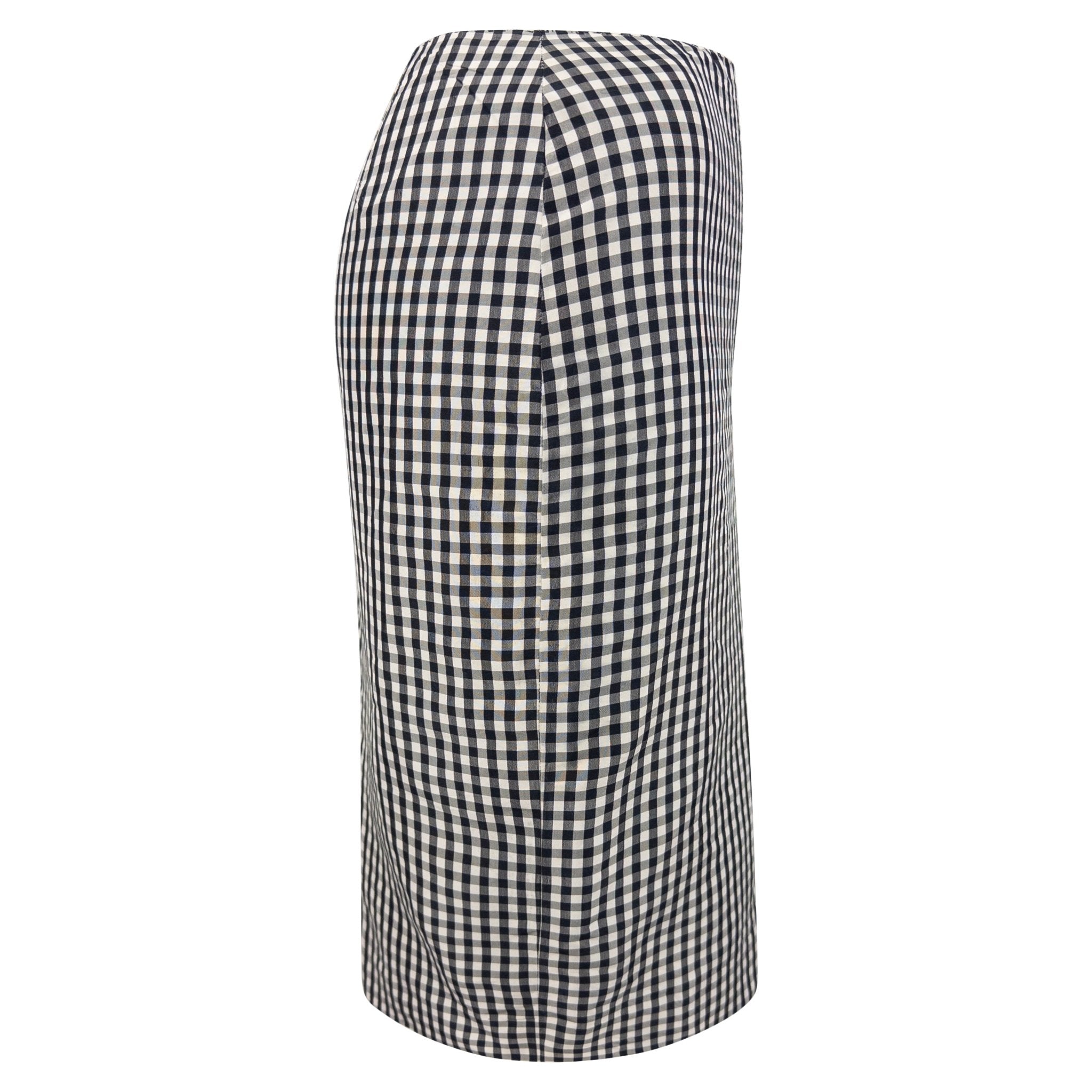 S/S 2000 Ralph Lauren Black White Gingham Silk Taffeta Pencil Skirt - RealList