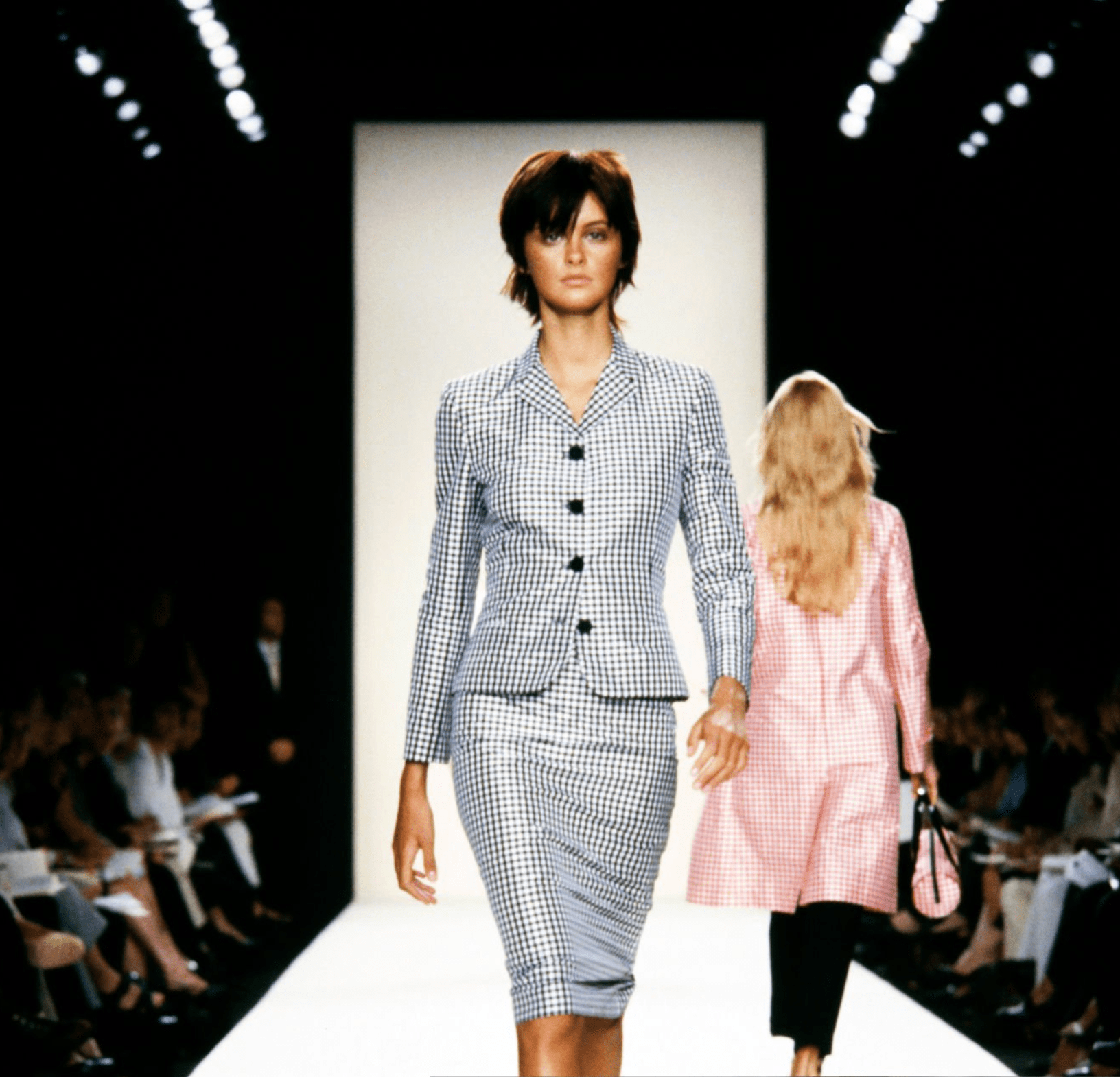 S/S 2000 Ralph Lauren Black White Gingham Silk Taffeta Pencil Skirt - RealList