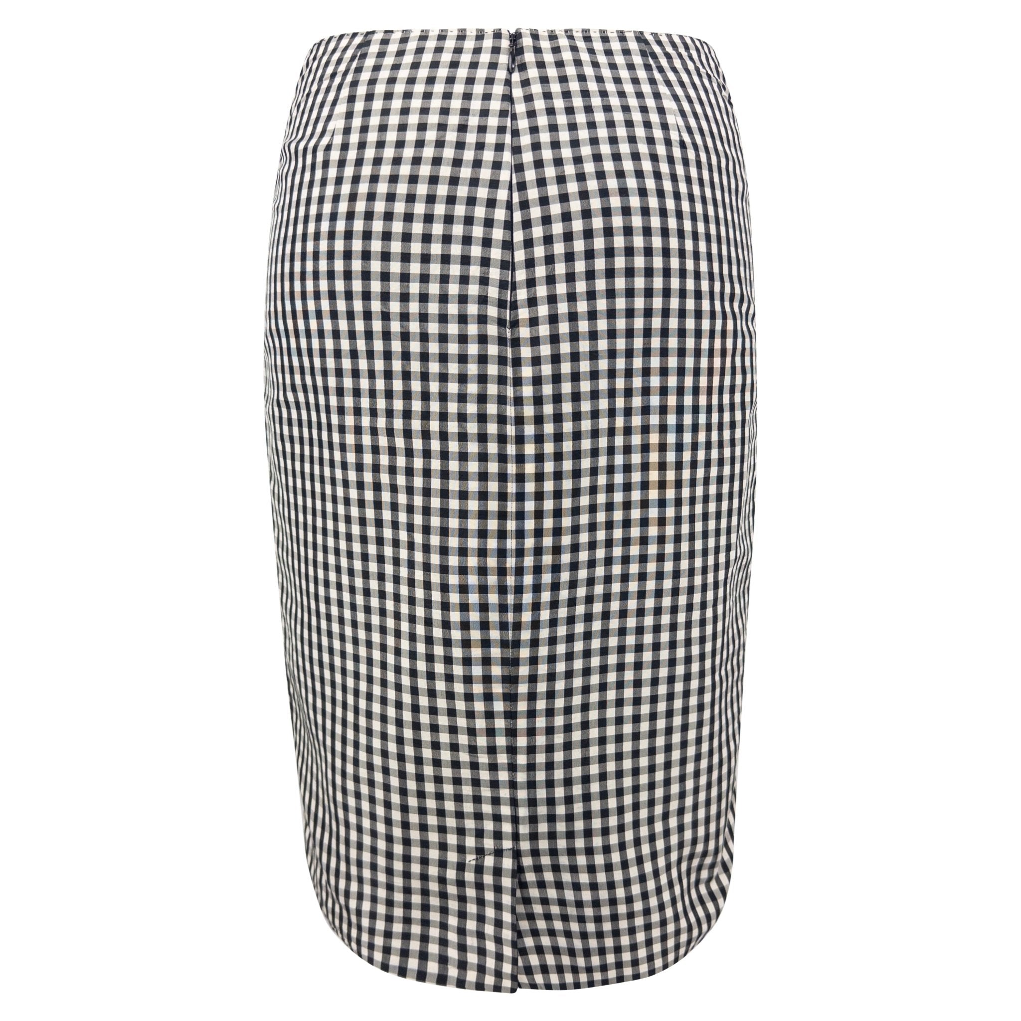 S/S 2000 Ralph Lauren Black White Gingham Silk Taffeta Pencil Skirt - RealList