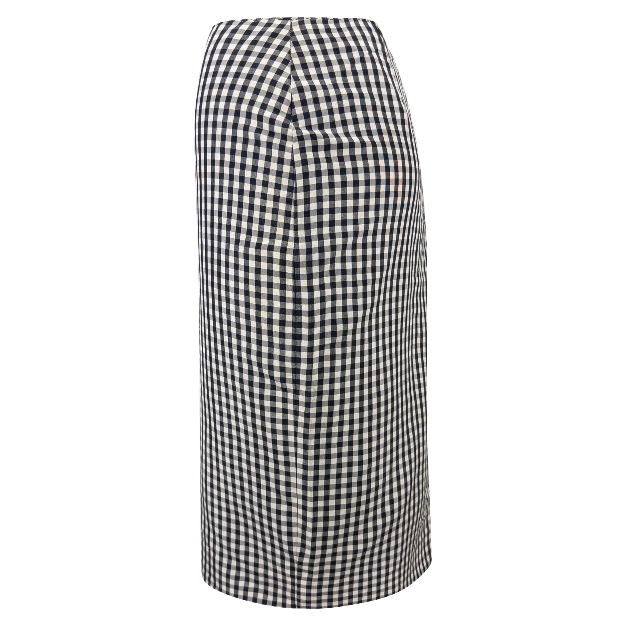 S/S 2000 Ralph Lauren Black White Gingham Silk Taffeta Pencil Skirt - RealList