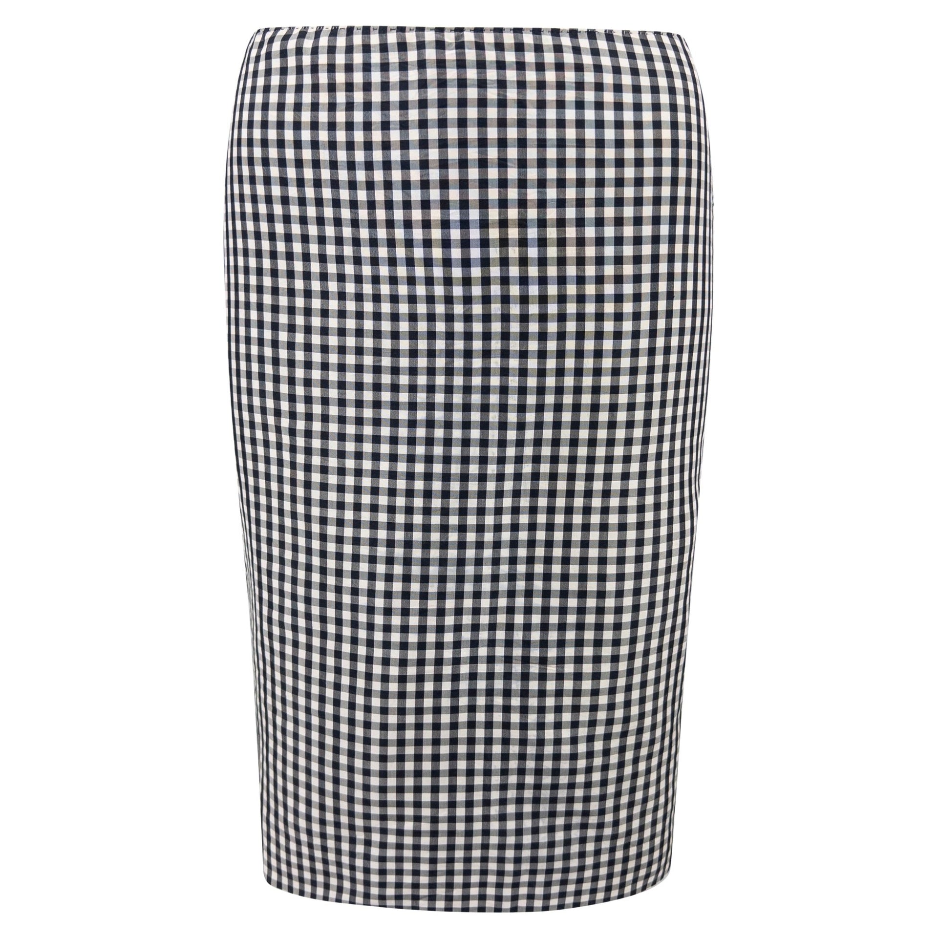 S/S 2000 Ralph Lauren Black White Gingham Silk Taffeta Pencil Skirt - RealList