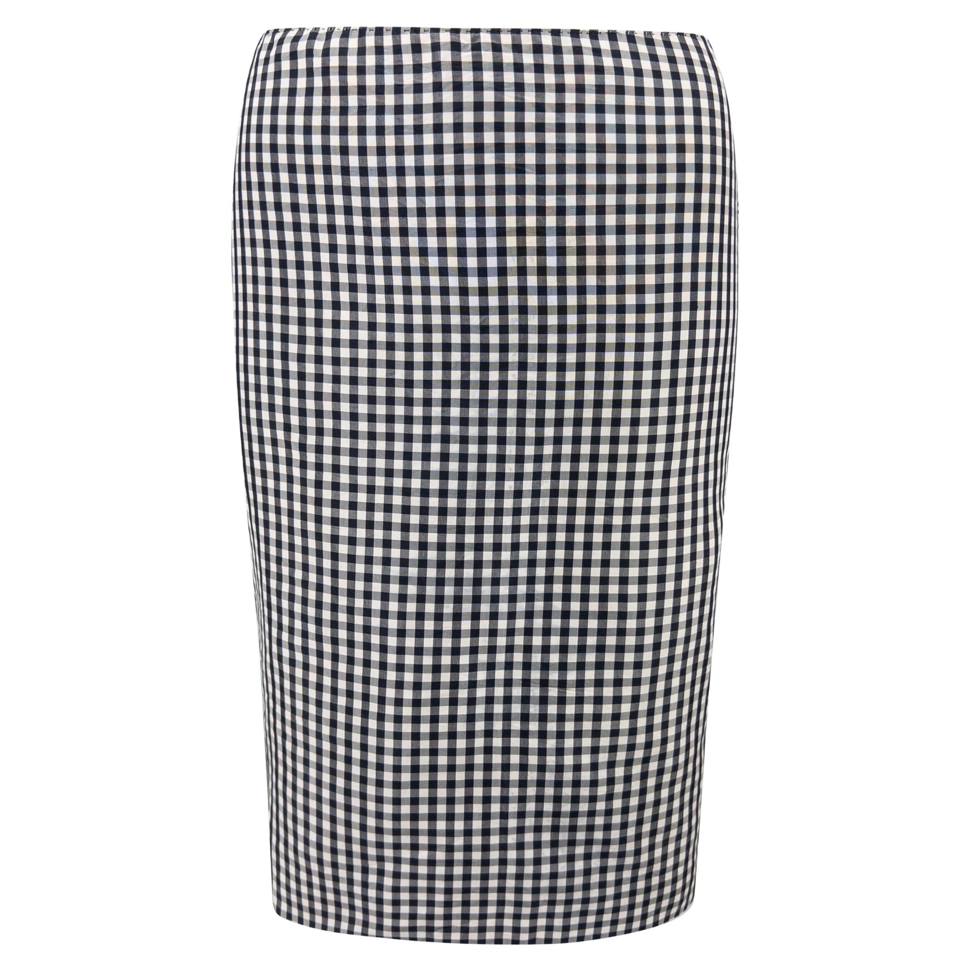 S/S 2000 Ralph Lauren Black White Gingham Silk Taffeta Pencil Skirt - RealList
