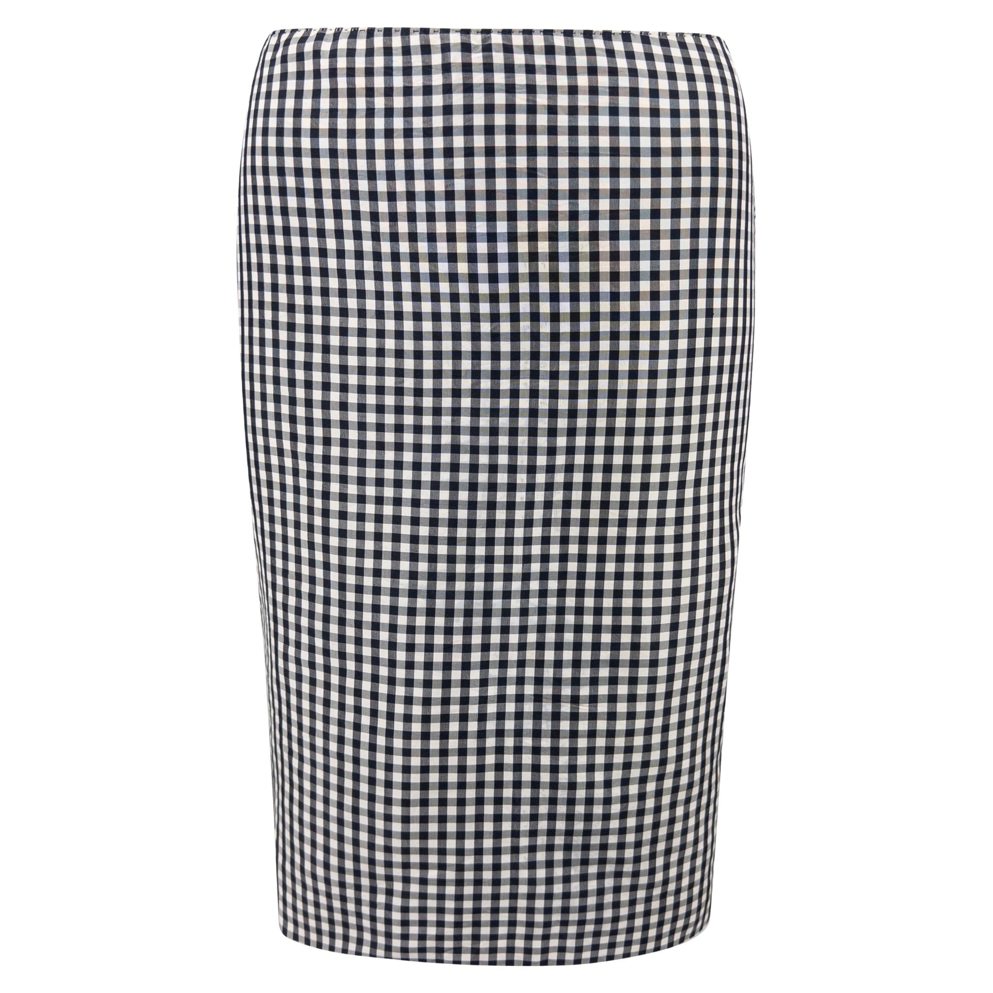 S/S 2000 Ralph Lauren Black White Gingham Silk Taffeta Pencil Skirt - RealList