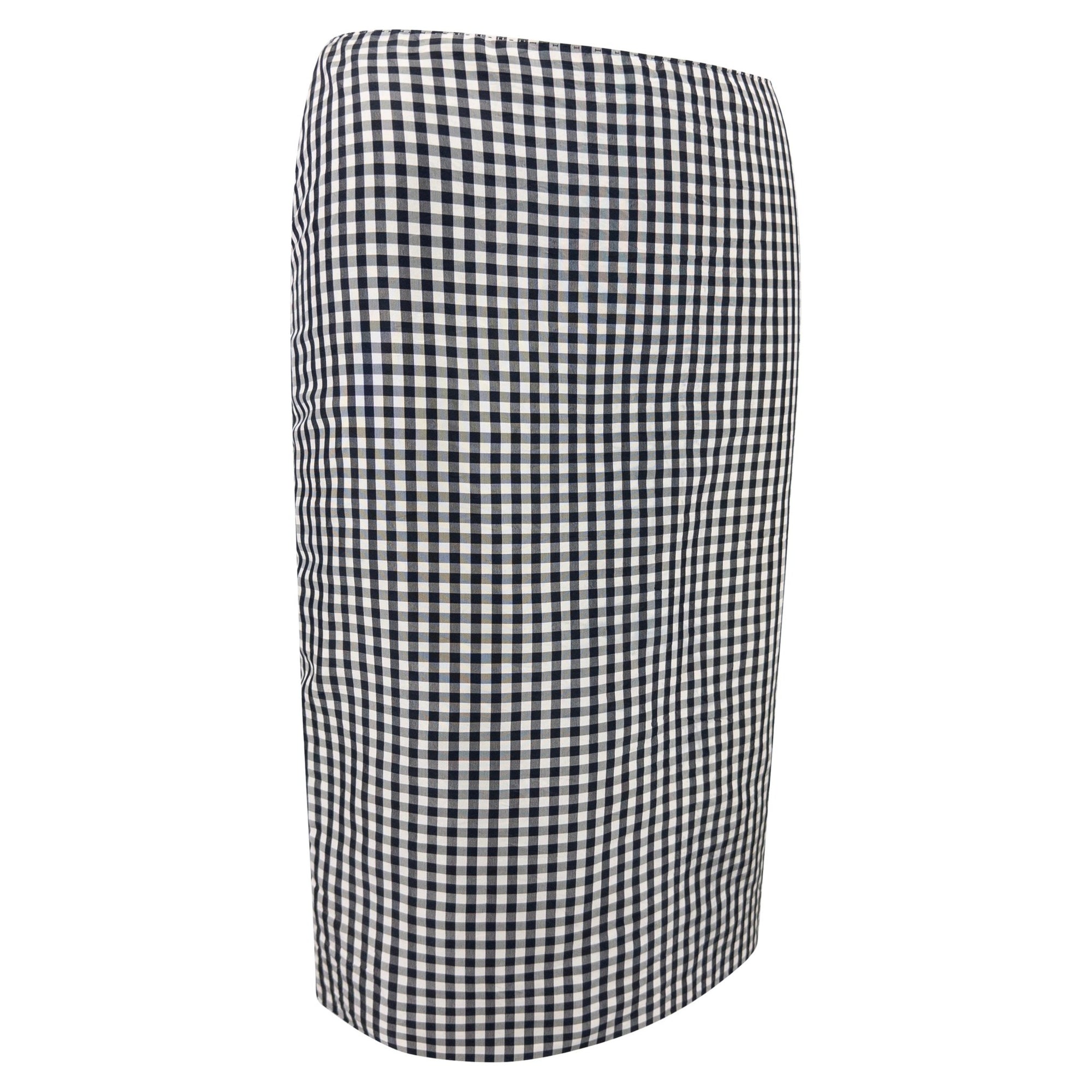 S/S 2000 Ralph Lauren Black White Gingham Silk Taffeta Pencil Skirt - RealList