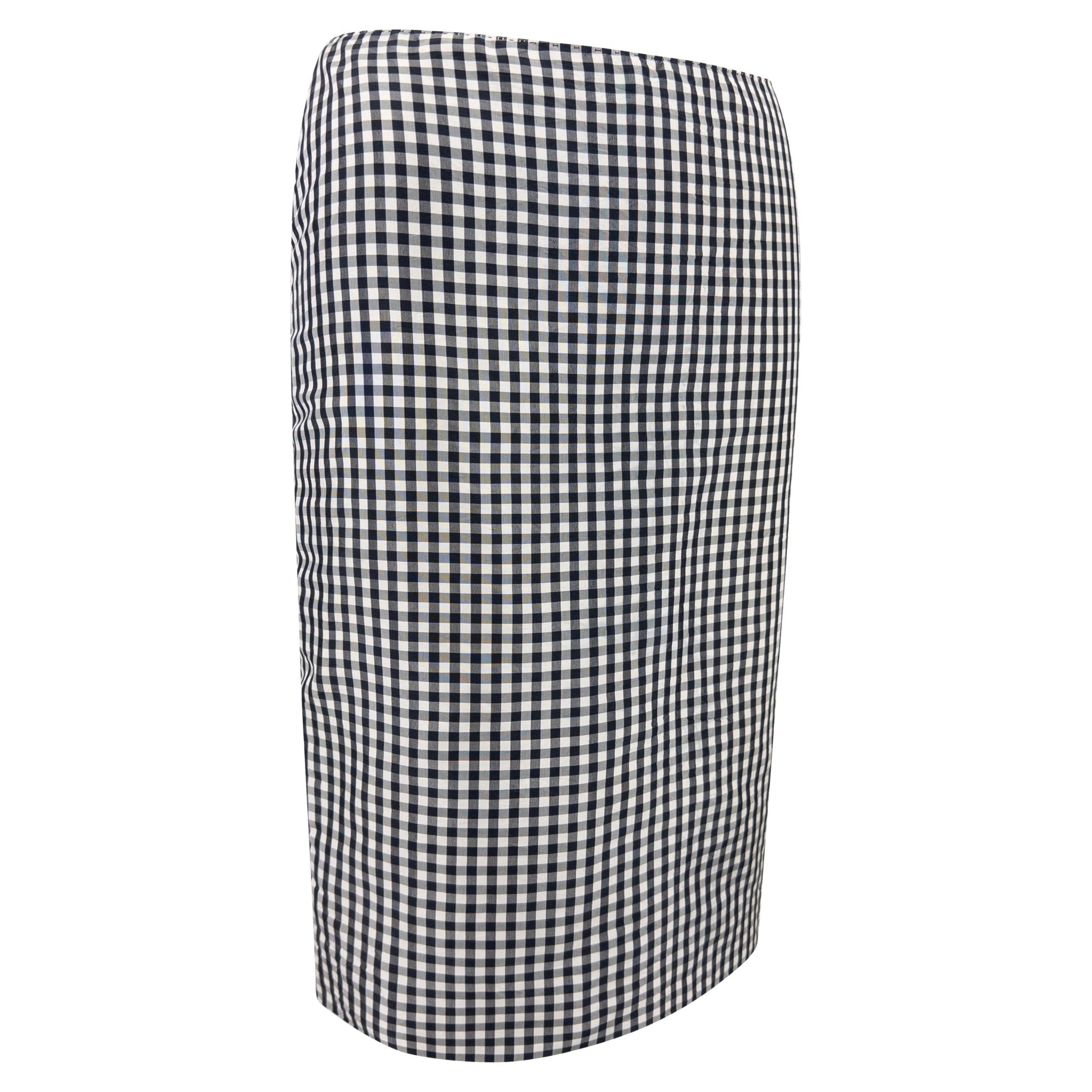 S/S 2000 Ralph Lauren Black White Gingham Silk Taffeta Pencil Skirt - RealList