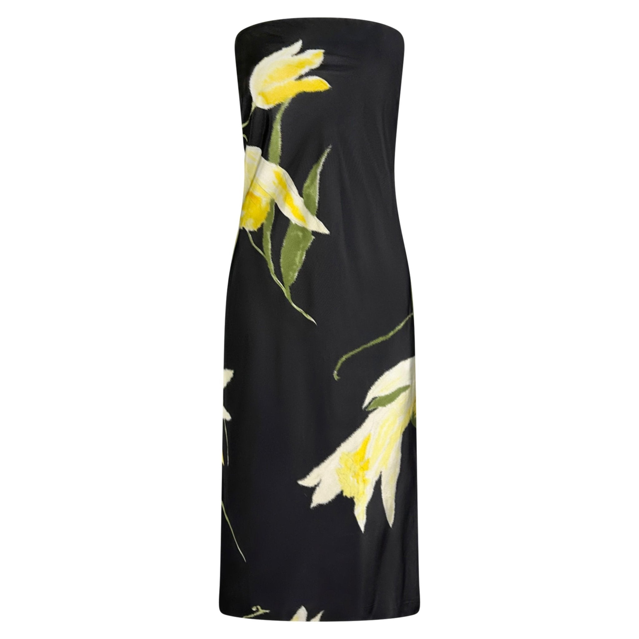 S/S 2000 Ralph Lauren Runway Black Yellow Floral Strapless Cocktail Dress - RealList