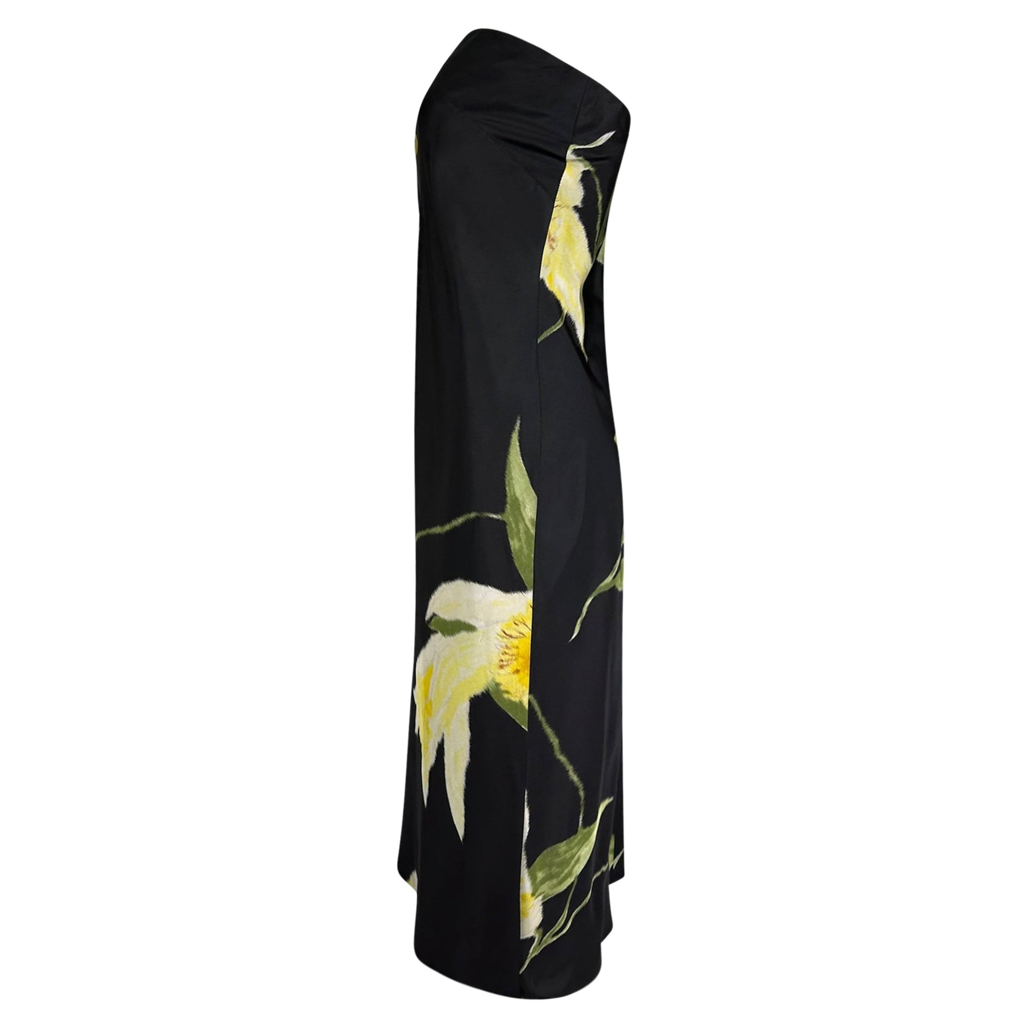 S/S 2000 Ralph Lauren Runway Black Yellow Floral Strapless Cocktail Dress - RealList