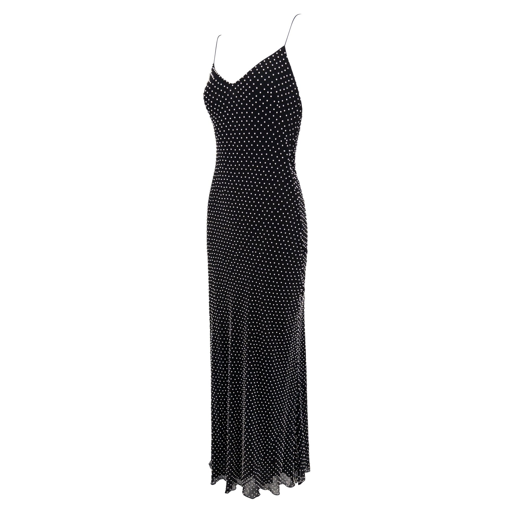 S/S 2000 Ralph Lauren Runway Faux Pearl Beaded Backless Silk Gown - RealList