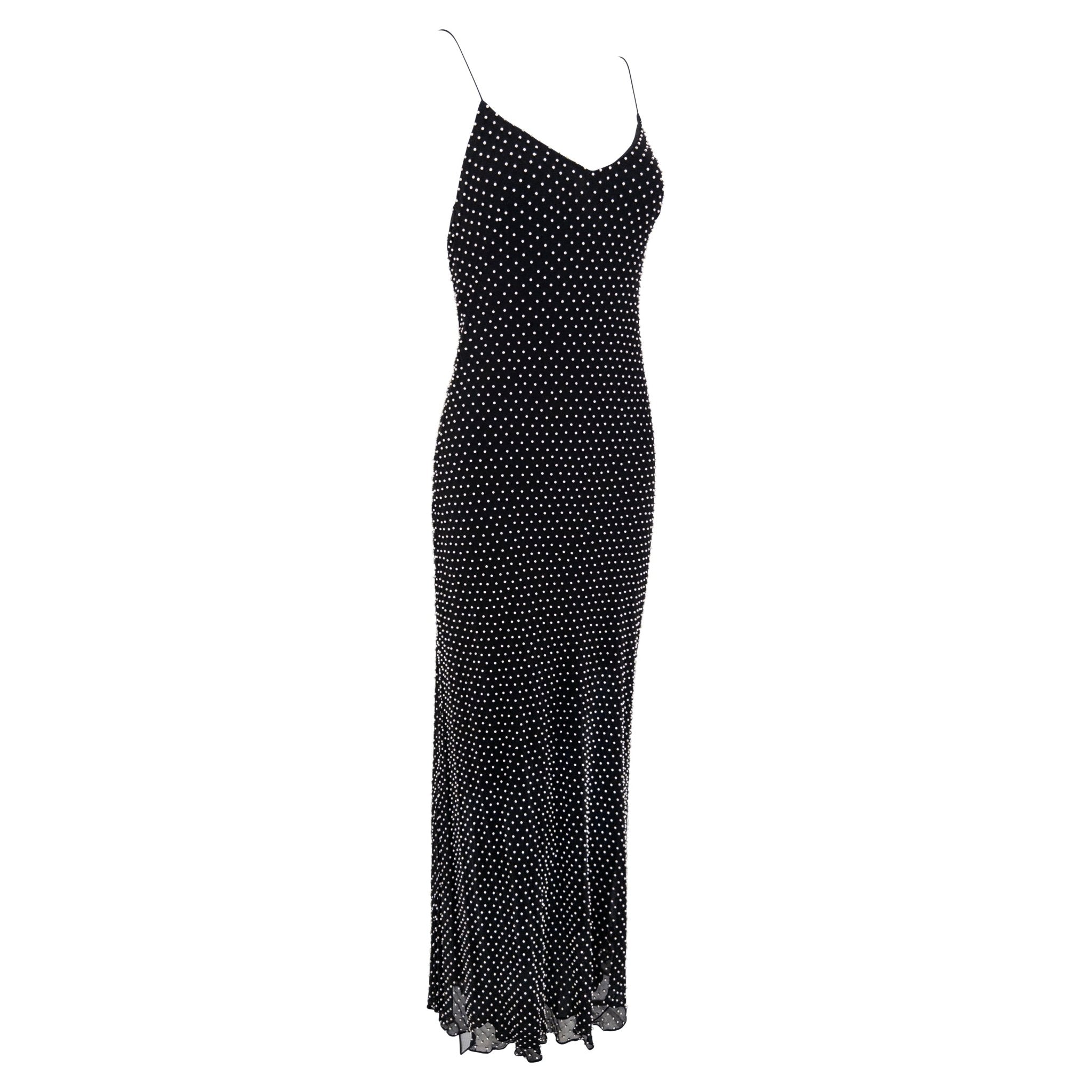S/S 2000 Ralph Lauren Runway Faux Pearl Beaded Backless Silk Gown - RealList