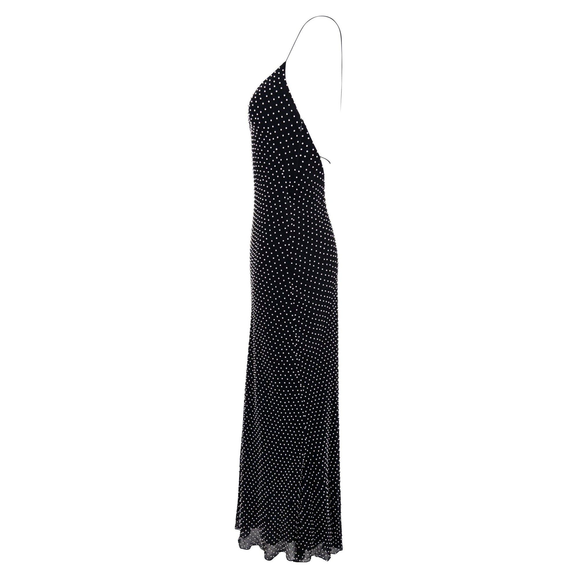 S/S 2000 Ralph Lauren Runway Faux Pearl Beaded Backless Silk Gown - RealList