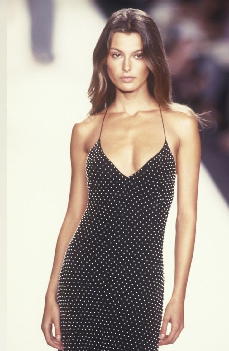 S/S 2000 Ralph Lauren Runway Faux Pearl Beaded Backless Silk Gown - RealList