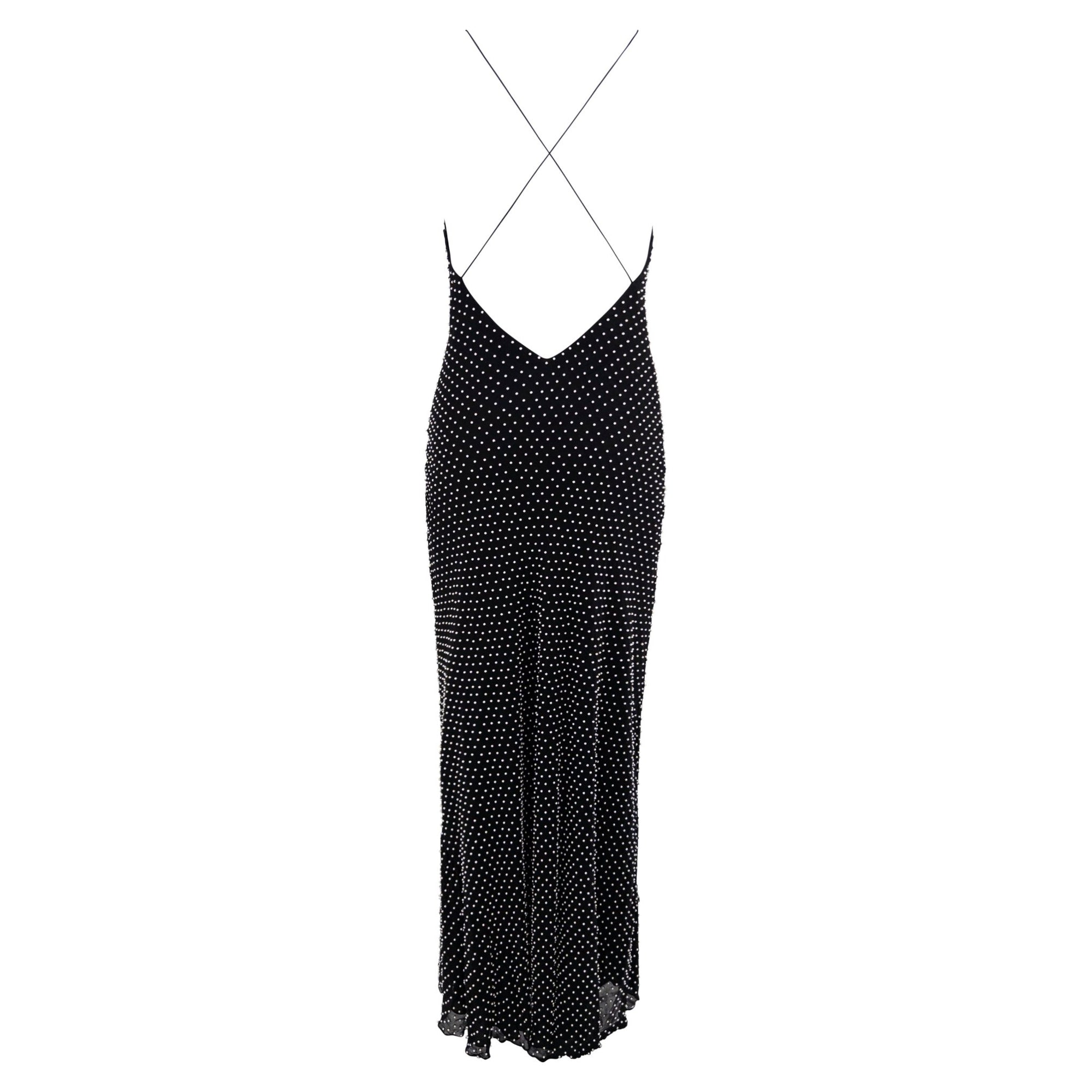 S/S 2000 Ralph Lauren Runway Faux Pearl Beaded Backless Silk Gown - RealList