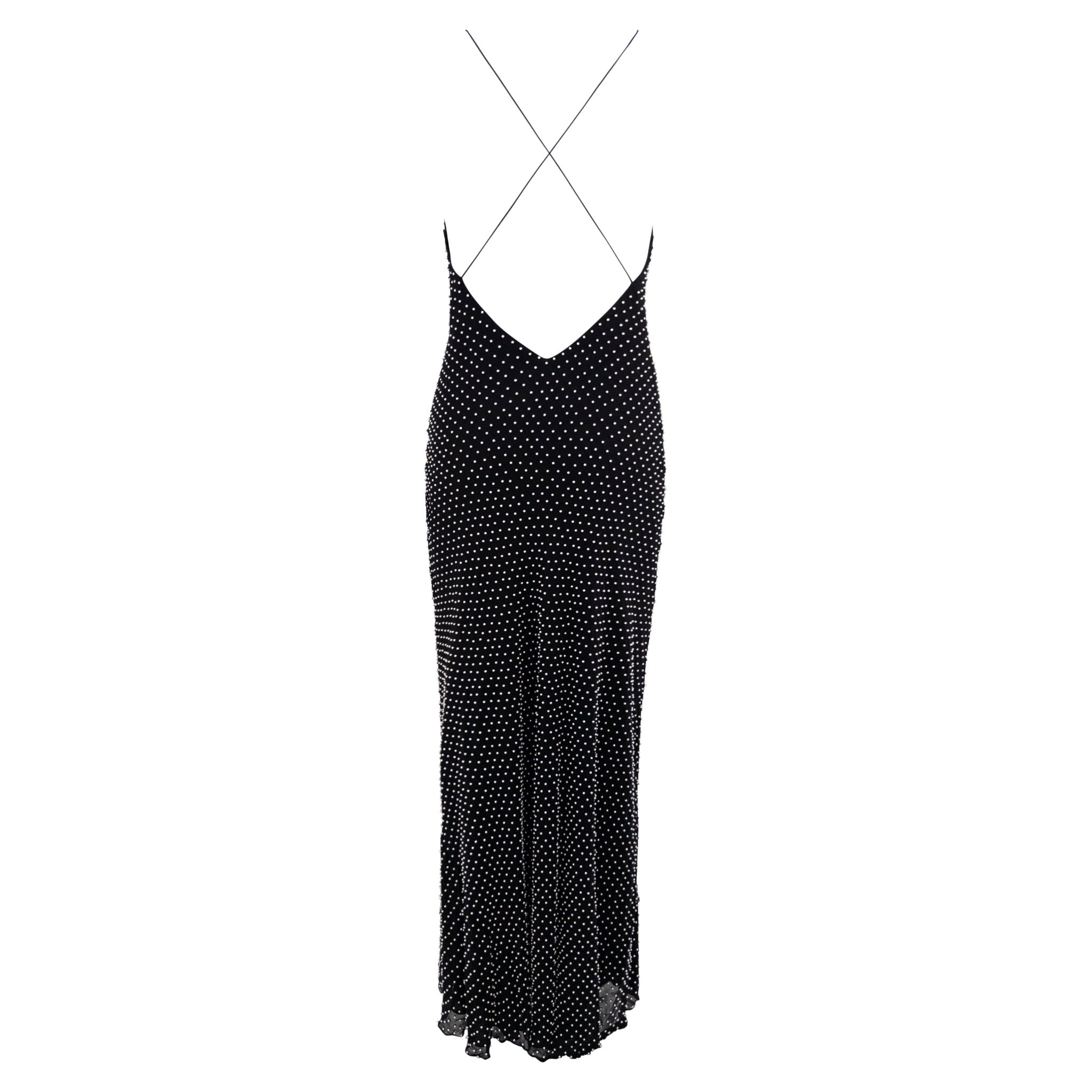 S/S 2000 Ralph Lauren Runway Faux Pearl Beaded Backless Silk Gown - RealList