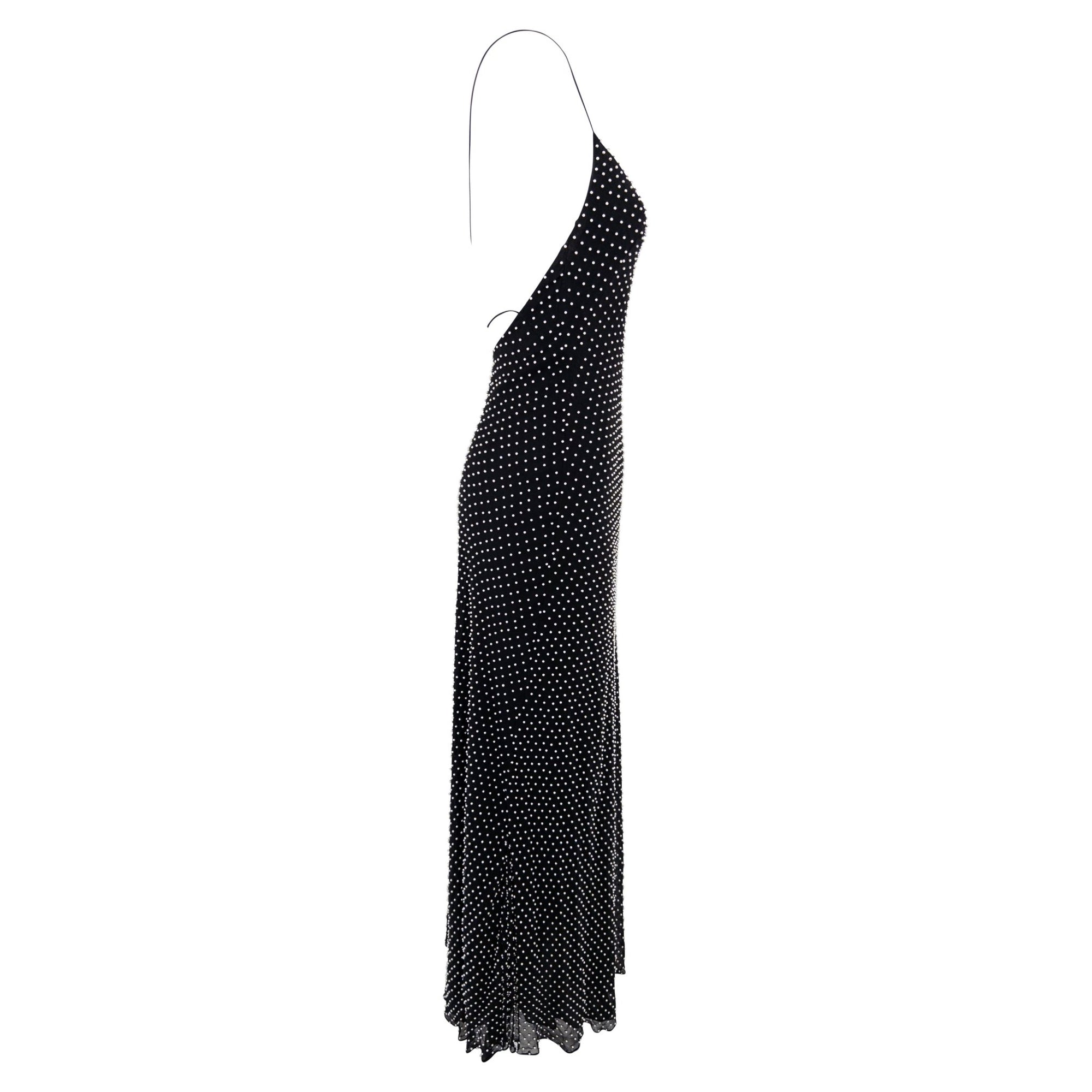 S/S 2000 Ralph Lauren Runway Faux Pearl Beaded Backless Silk Gown - RealList