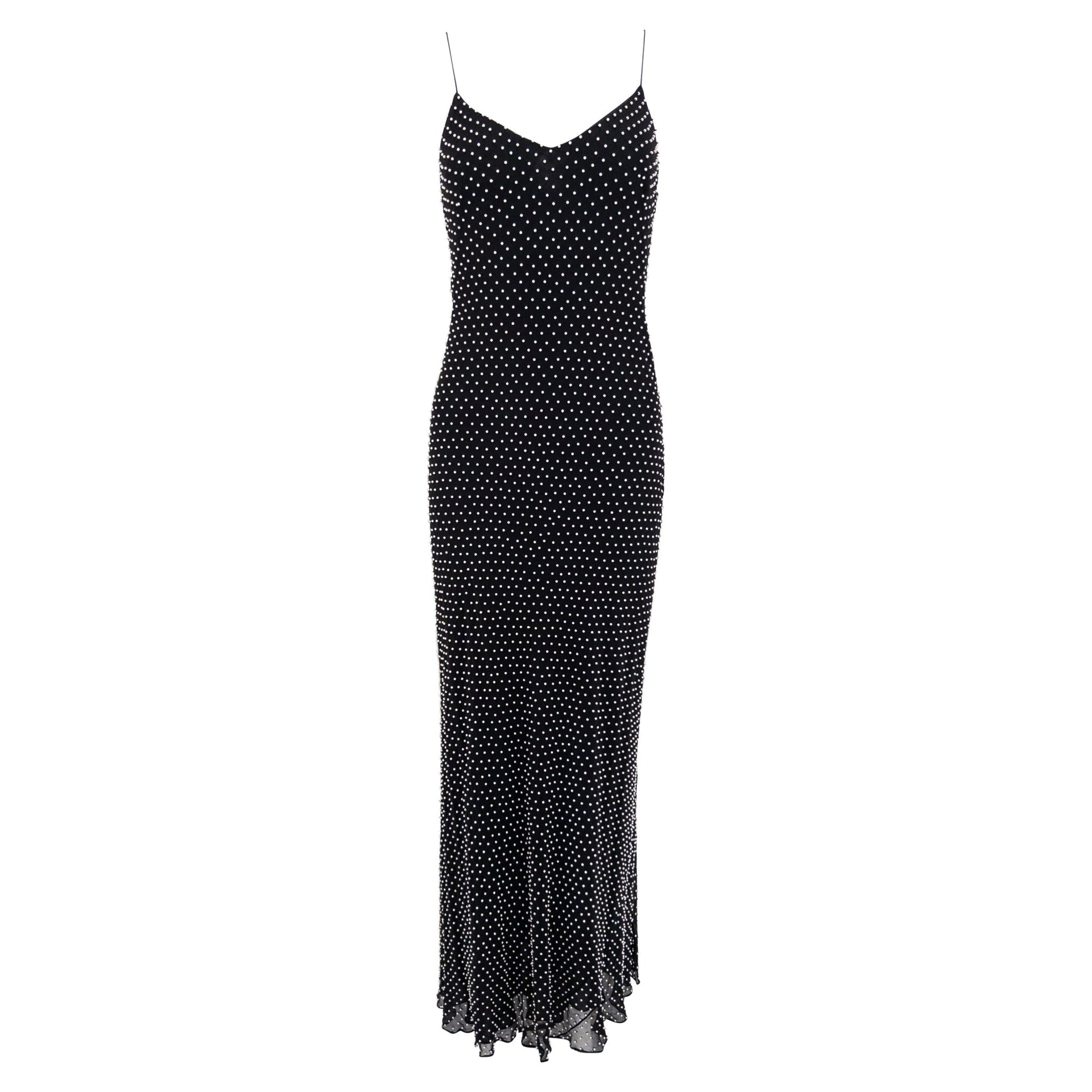 S/S 2000 Ralph Lauren Runway Faux Pearl Beaded Backless Silk Gown  RealList