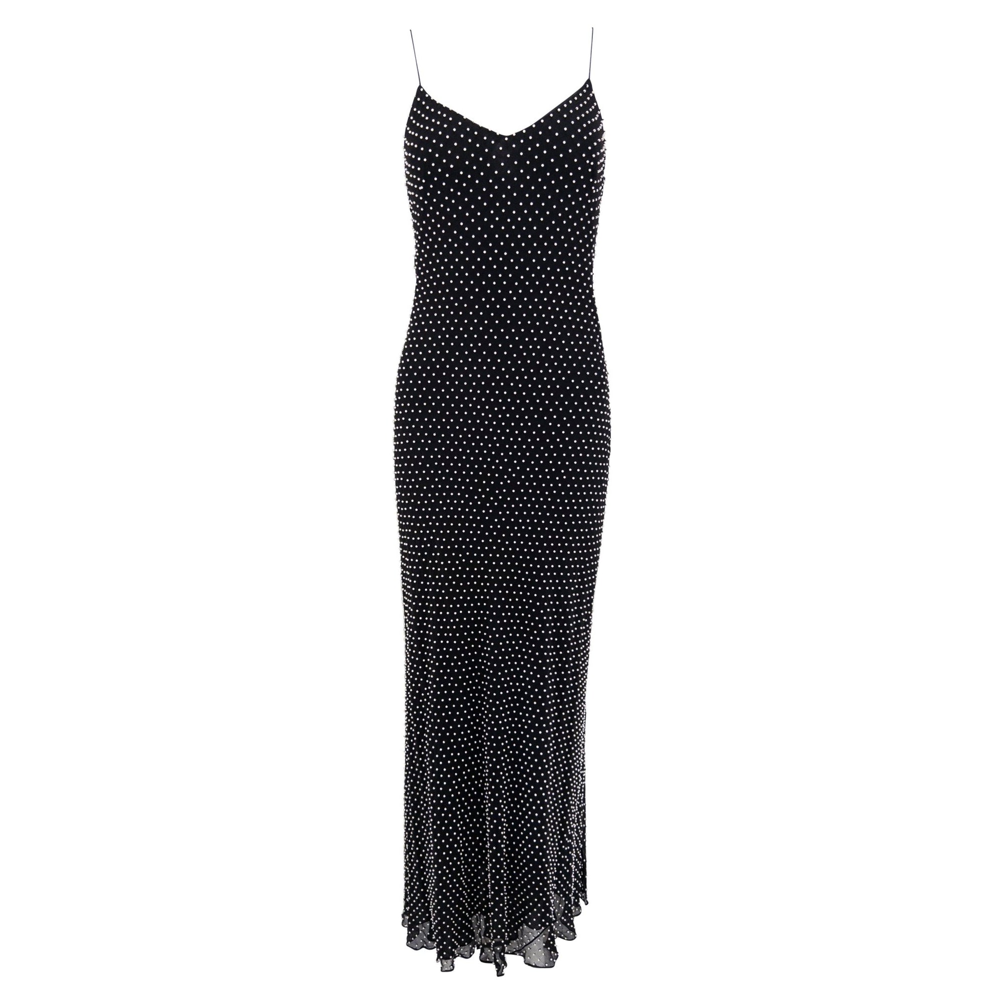 S/S 2000 Ralph Lauren Runway Faux Pearl Beaded Backless Silk Gown - RealList
